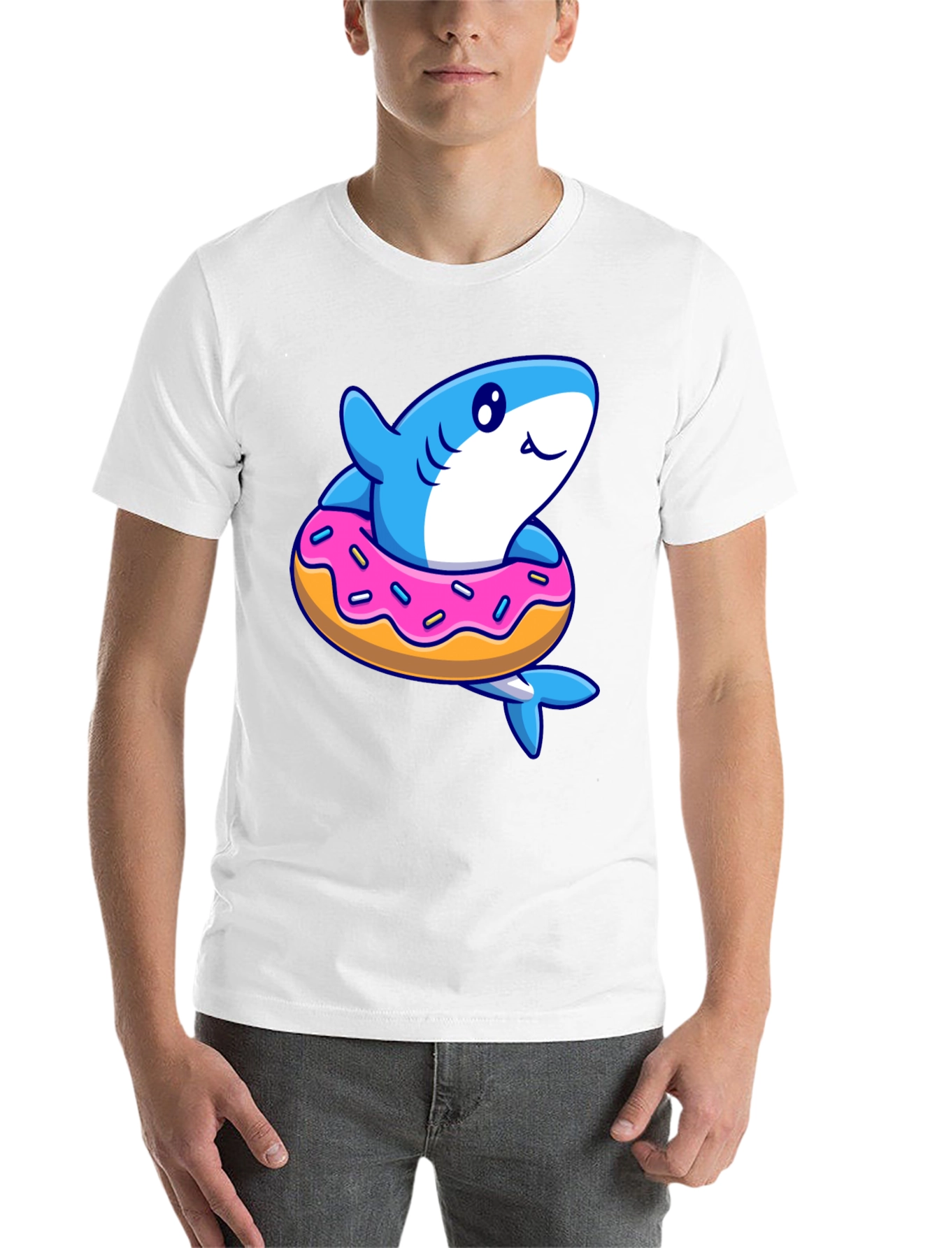 Black Shark Donut T-Shirt - Fun Cartoon Graphic Tee view 14