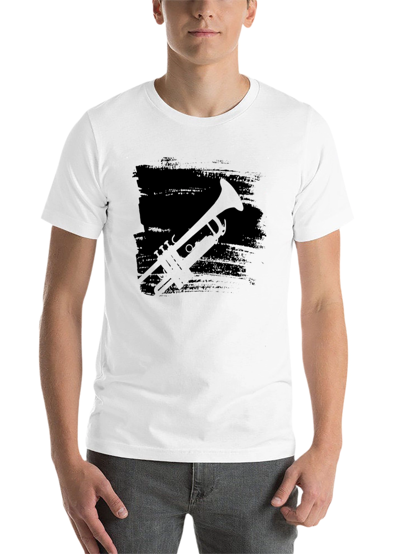 Black Trumpet Silhouette Black T-Shirt view 14