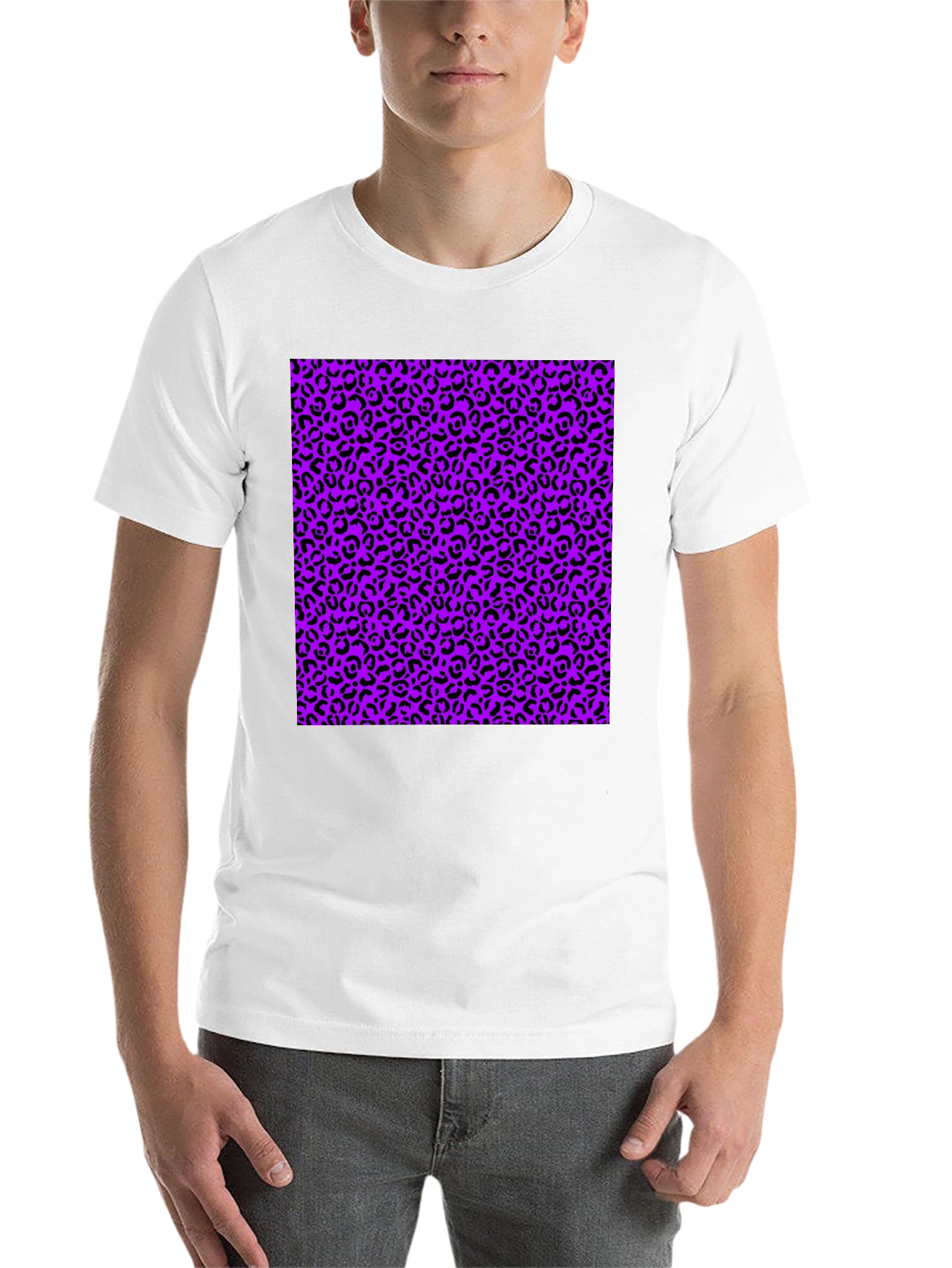 Black Black Tee with Purple Leopard Print Design view 14