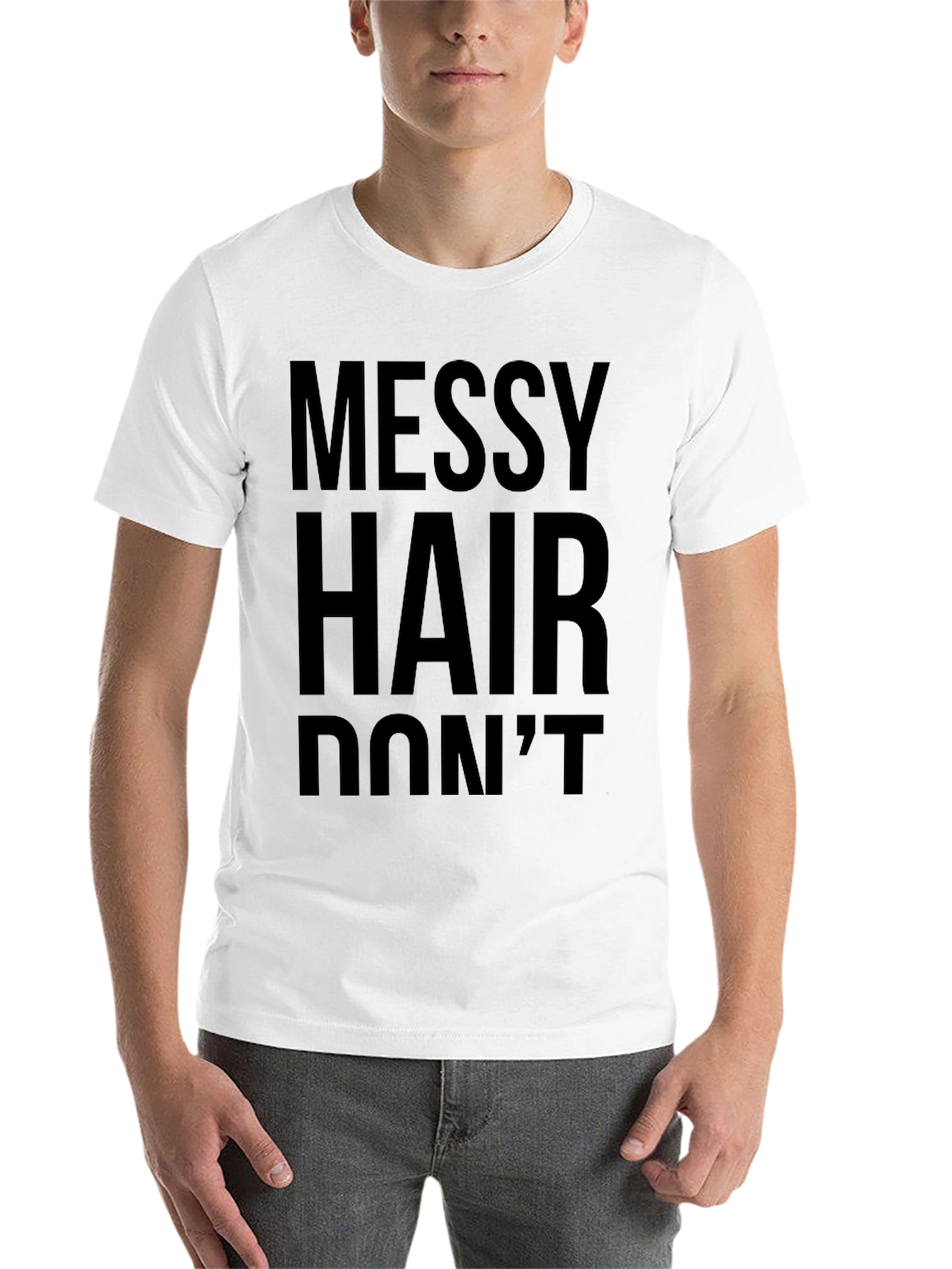 Black Messy Hair Don't Care Graphic Tee - Classic Black T-Shirt view 14