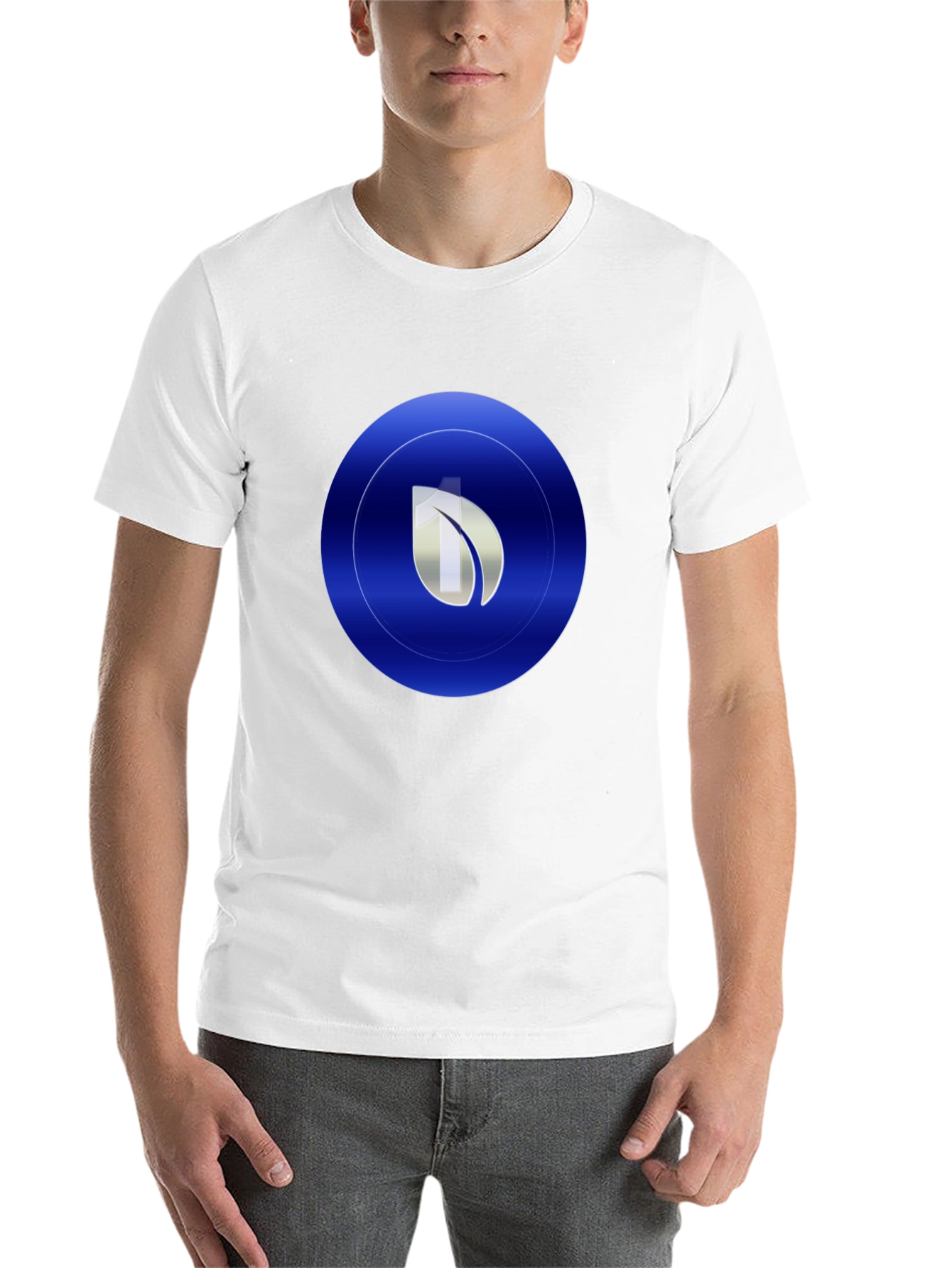 Black Modern Blue Leaf Circle Graphic Print Black T-Shirt view 14