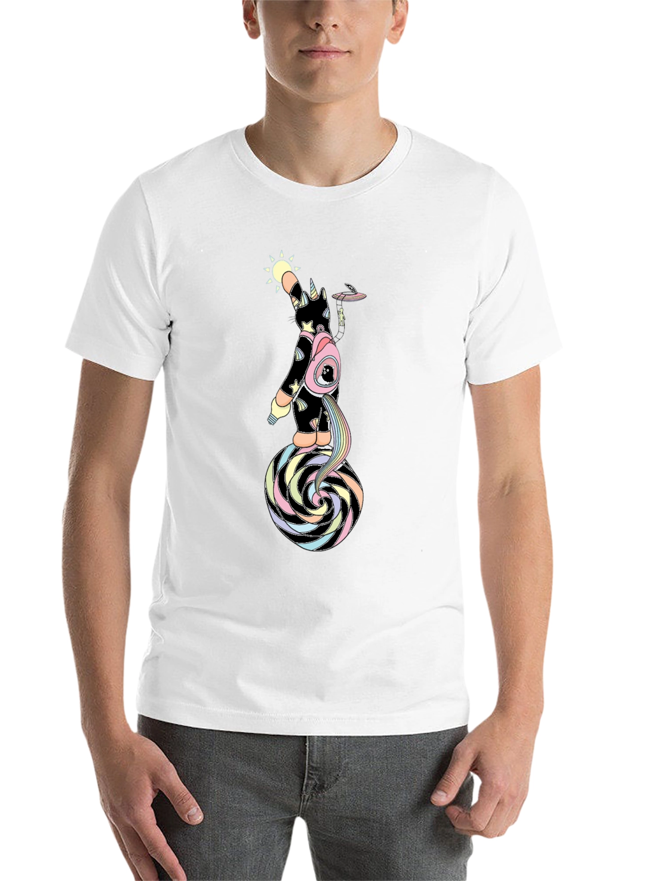 Black Unicorn UFO Rainbow Swirl Graphic Tee - Men's Black T-Shirt view 14