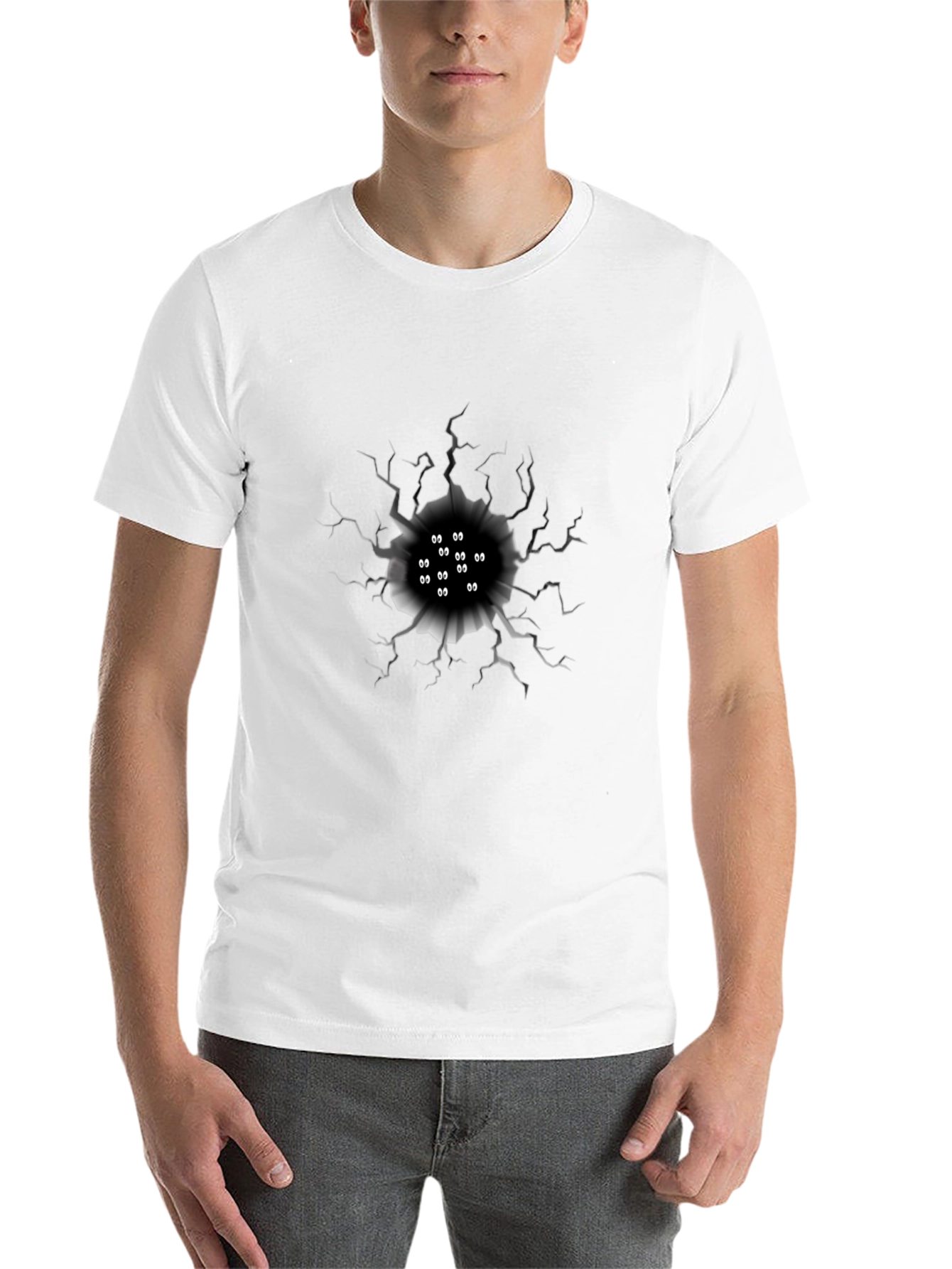 Black Mysterious Eye Hole Graphic T-Shirt view 14