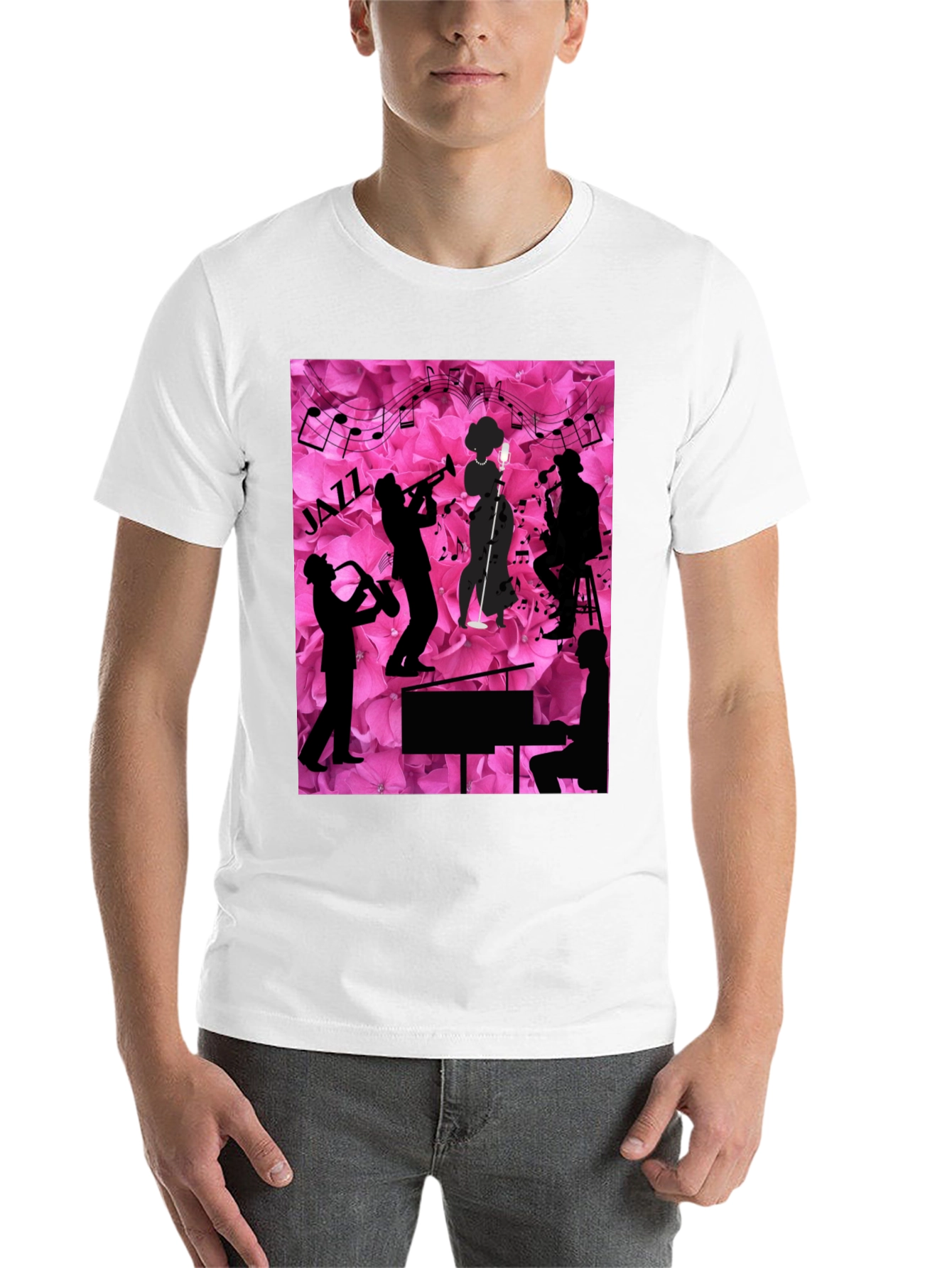 Black Jazzy Floral T-Shirt - Music Lover's Tee view 14