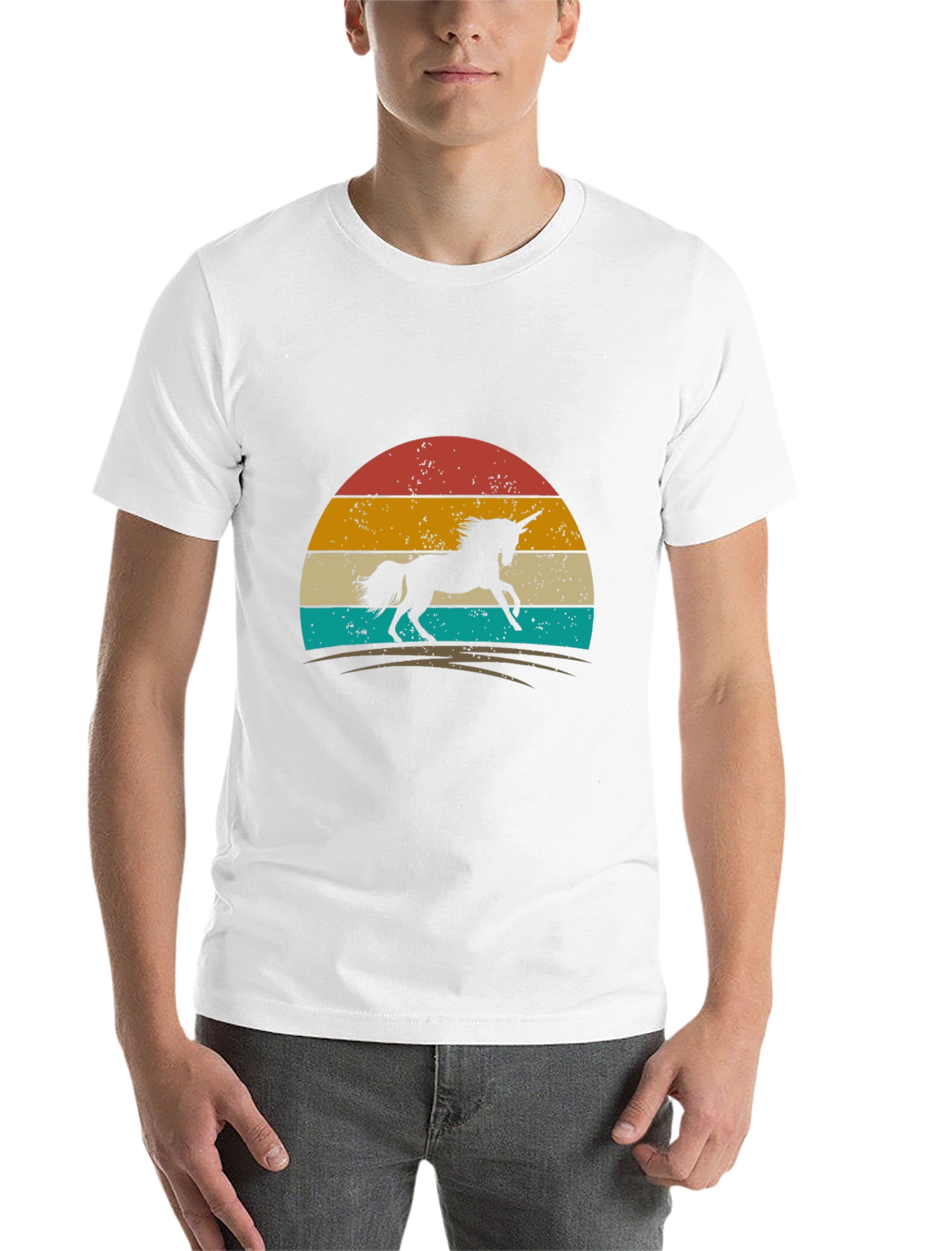 Black Retro Unicorn Graphic Tee - Black Cotton T-Shirt view 14