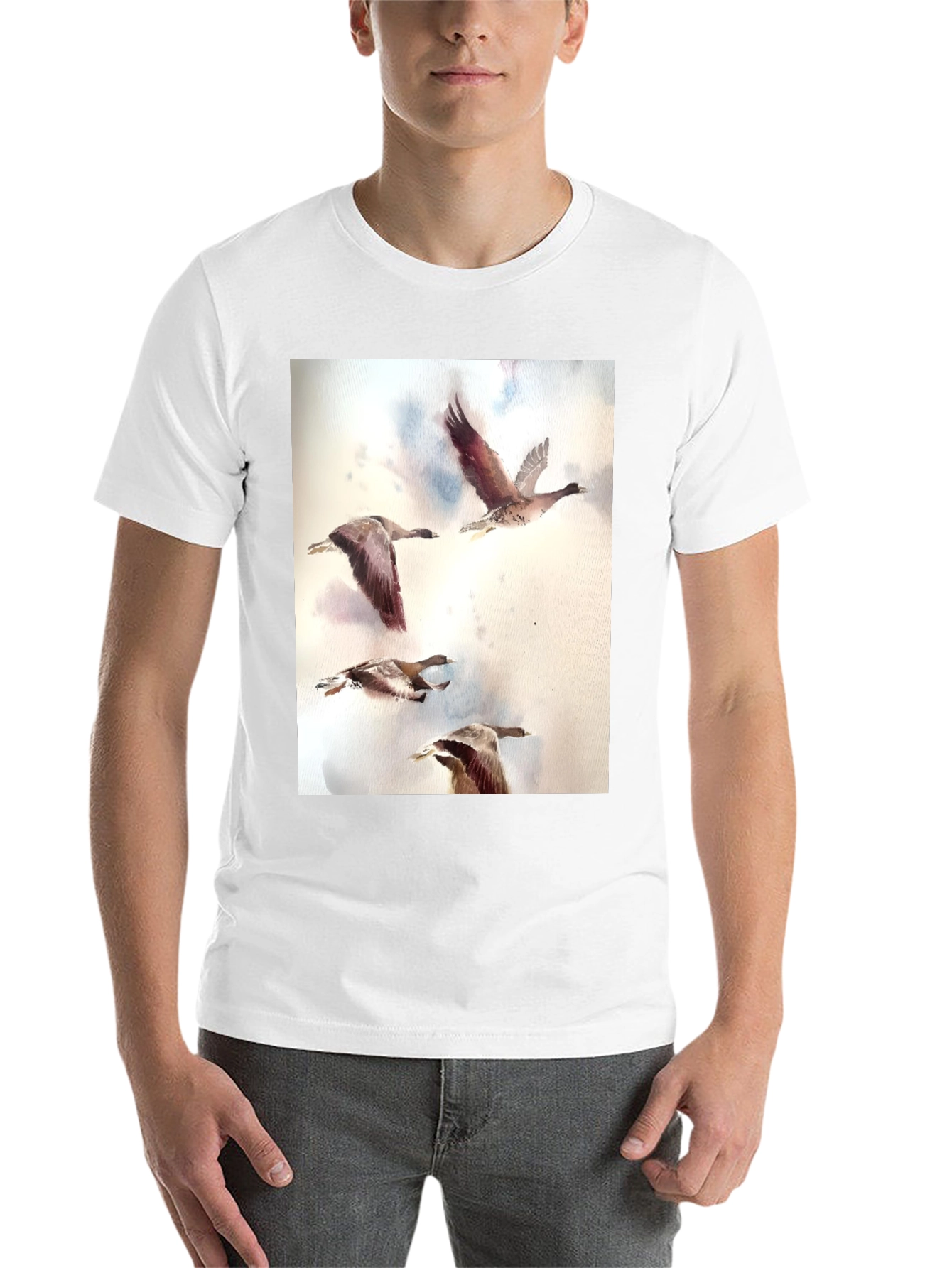 Black Watercolor Ducks Black T-Shirt view 14