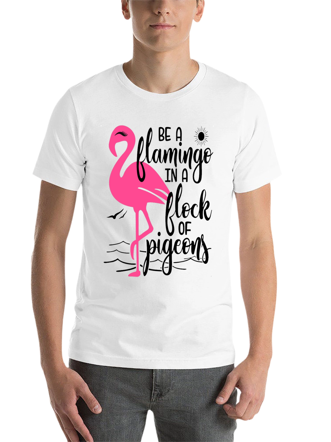 Black Be a Flamingo T-Shirt, Black Cotton Tee view 14