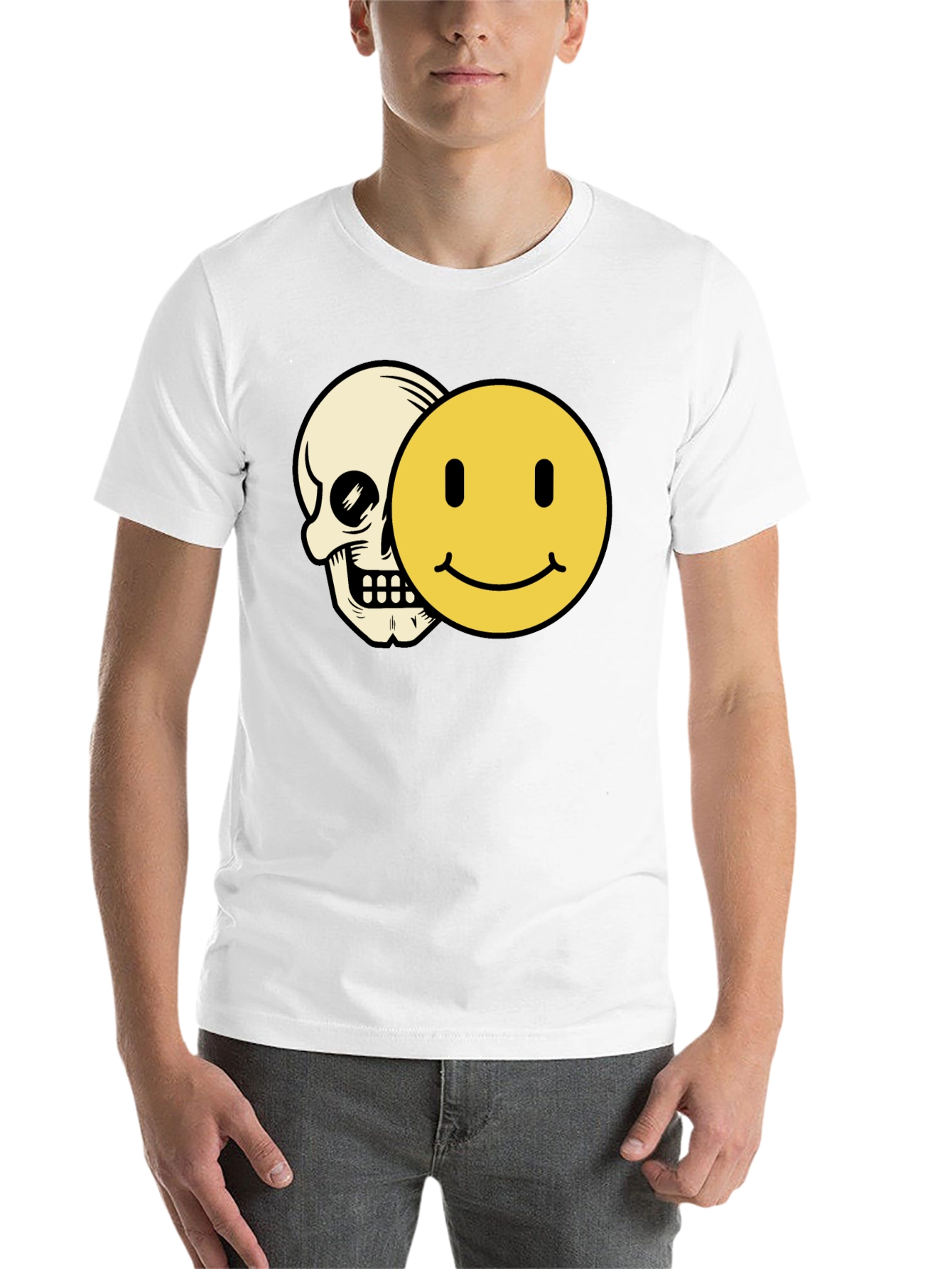 Black Skull Smiley Face Graphic Tee - Black Cotton T-Shirt view 14
