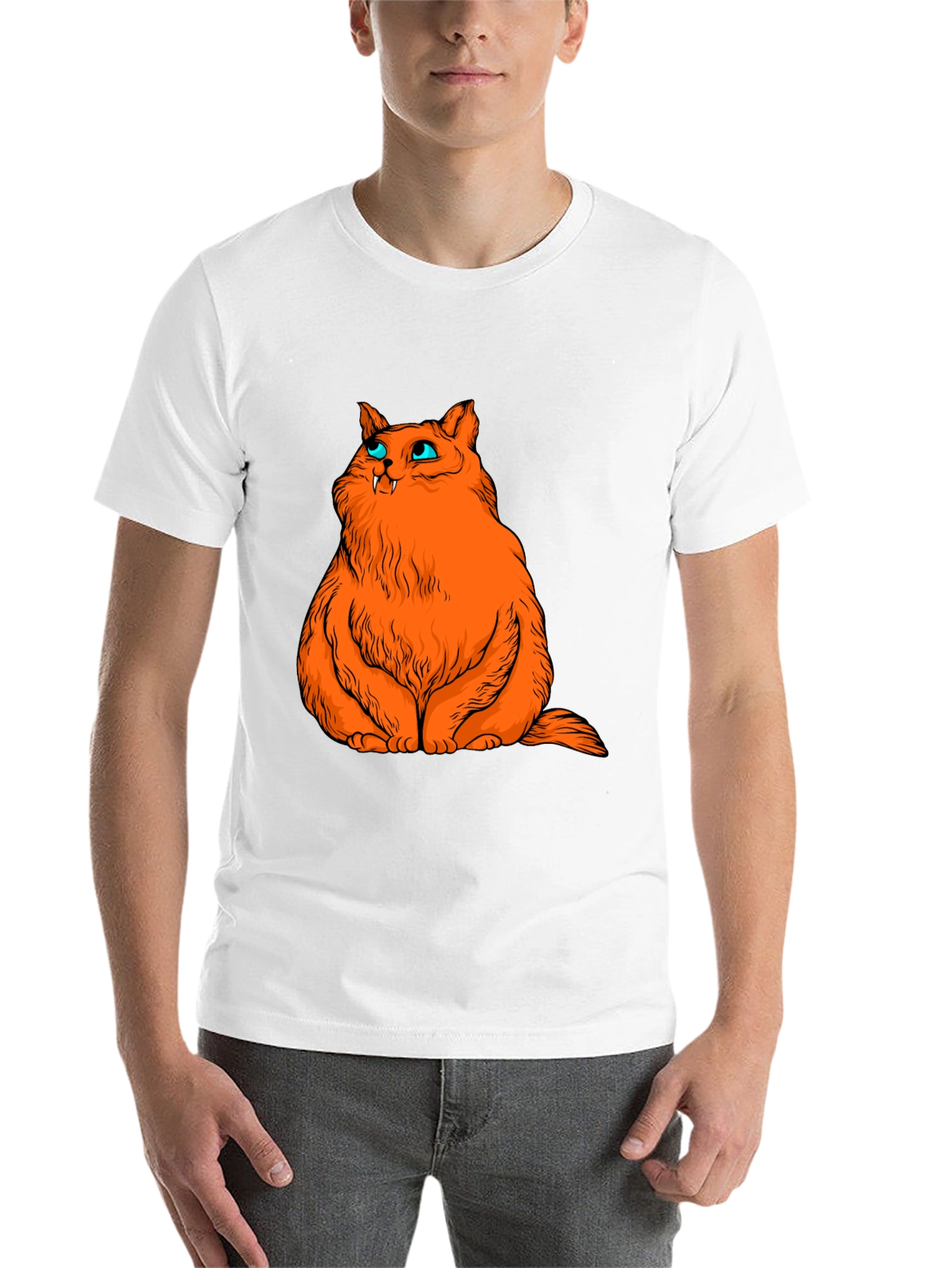 Black Orange Cat Graphic Tee - Black Cotton T-Shirt view 14