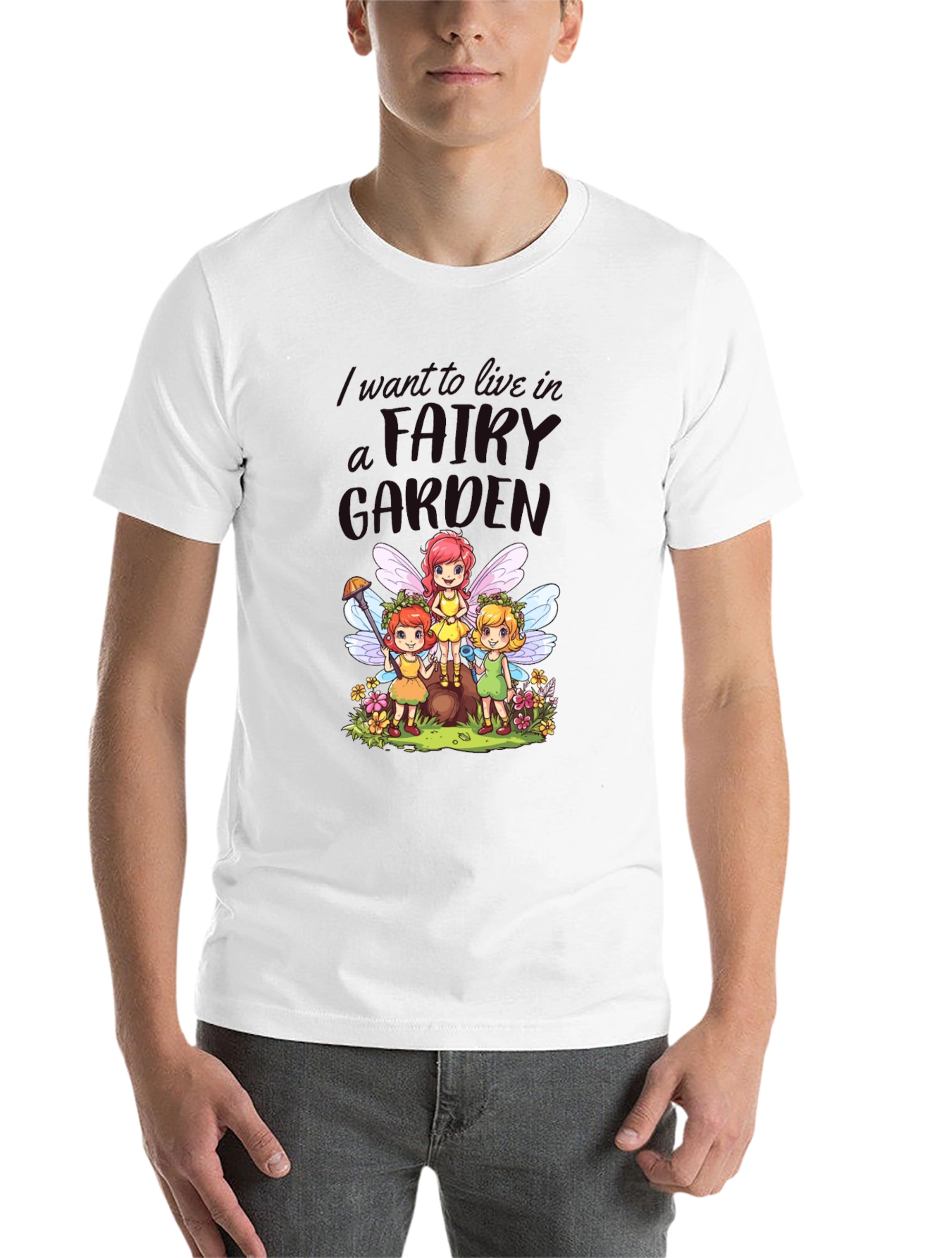 Black Fairy Garden Graphic Tee - Whimsical Fairies view 14