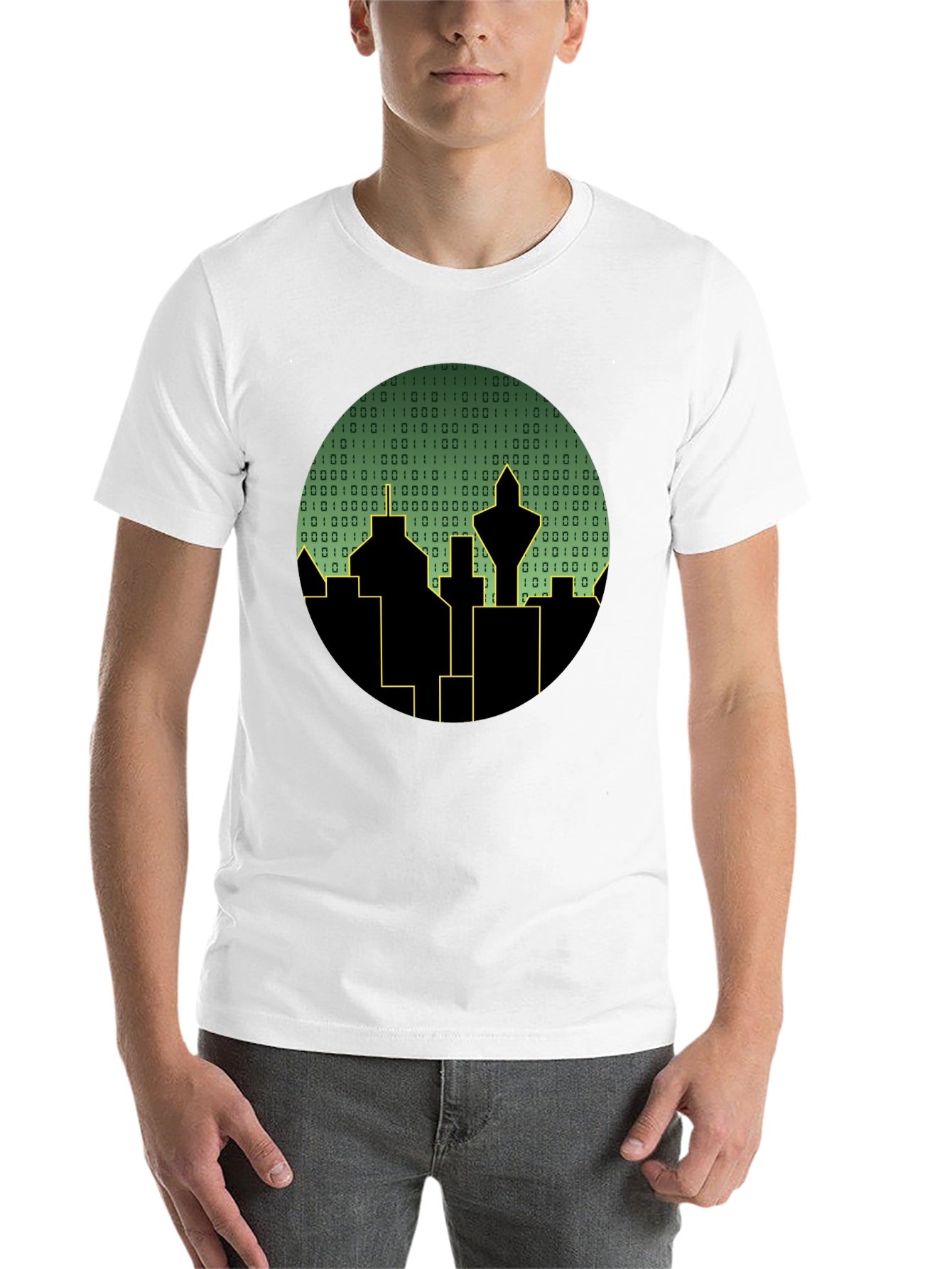 Black Tech City T-Shirt - Binary Skyline view 14
