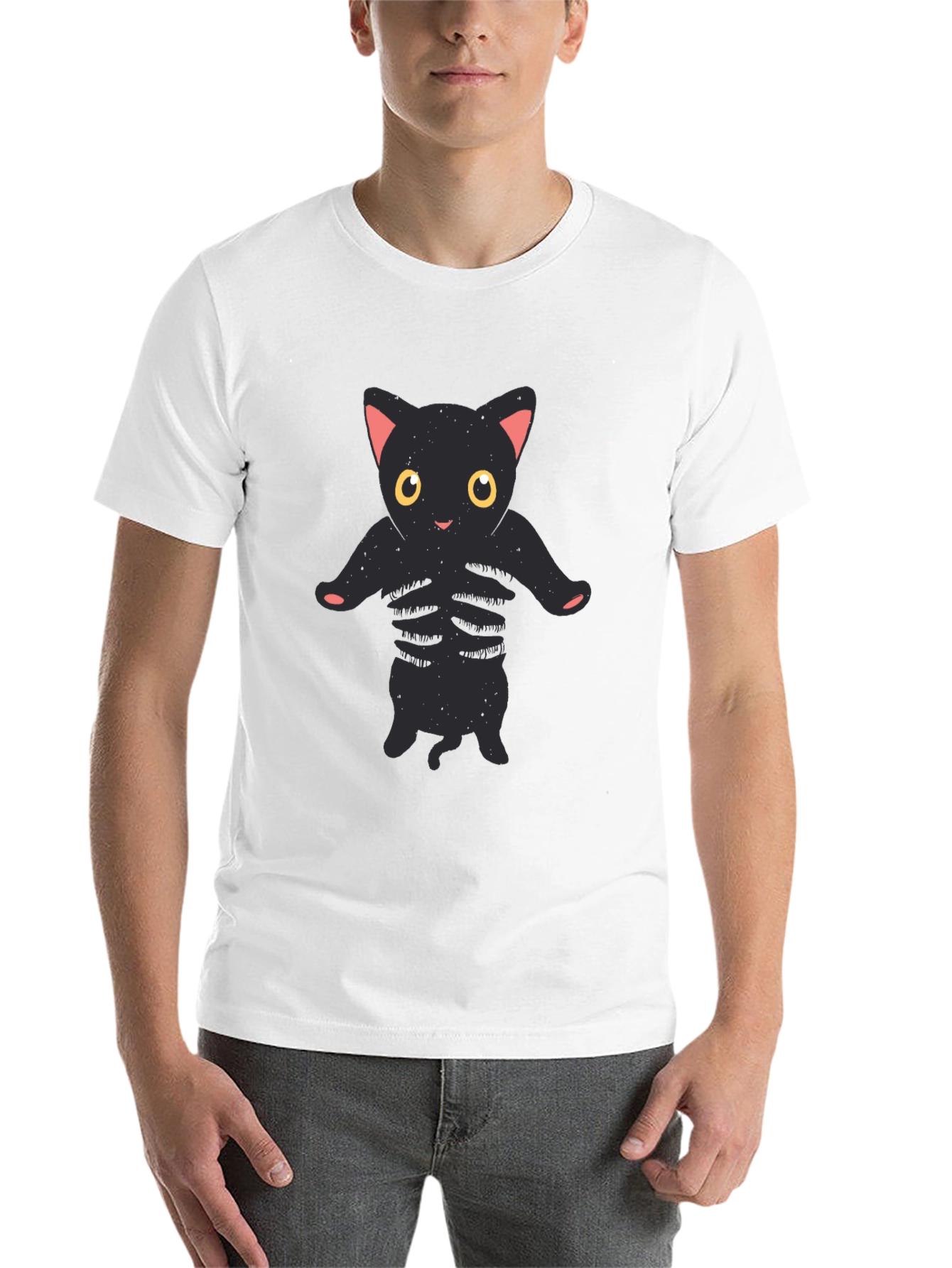 Black Cute Black Cat Skeleton Graphic T-Shirt view 14