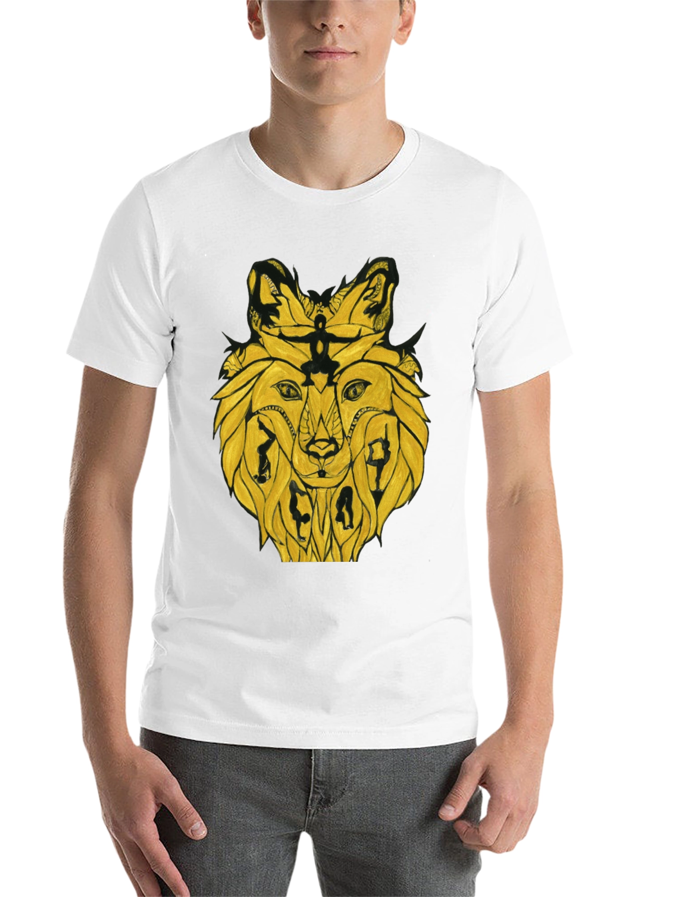 Black Abstract Lion T-Shirt - Unique Graphic Tee view 14