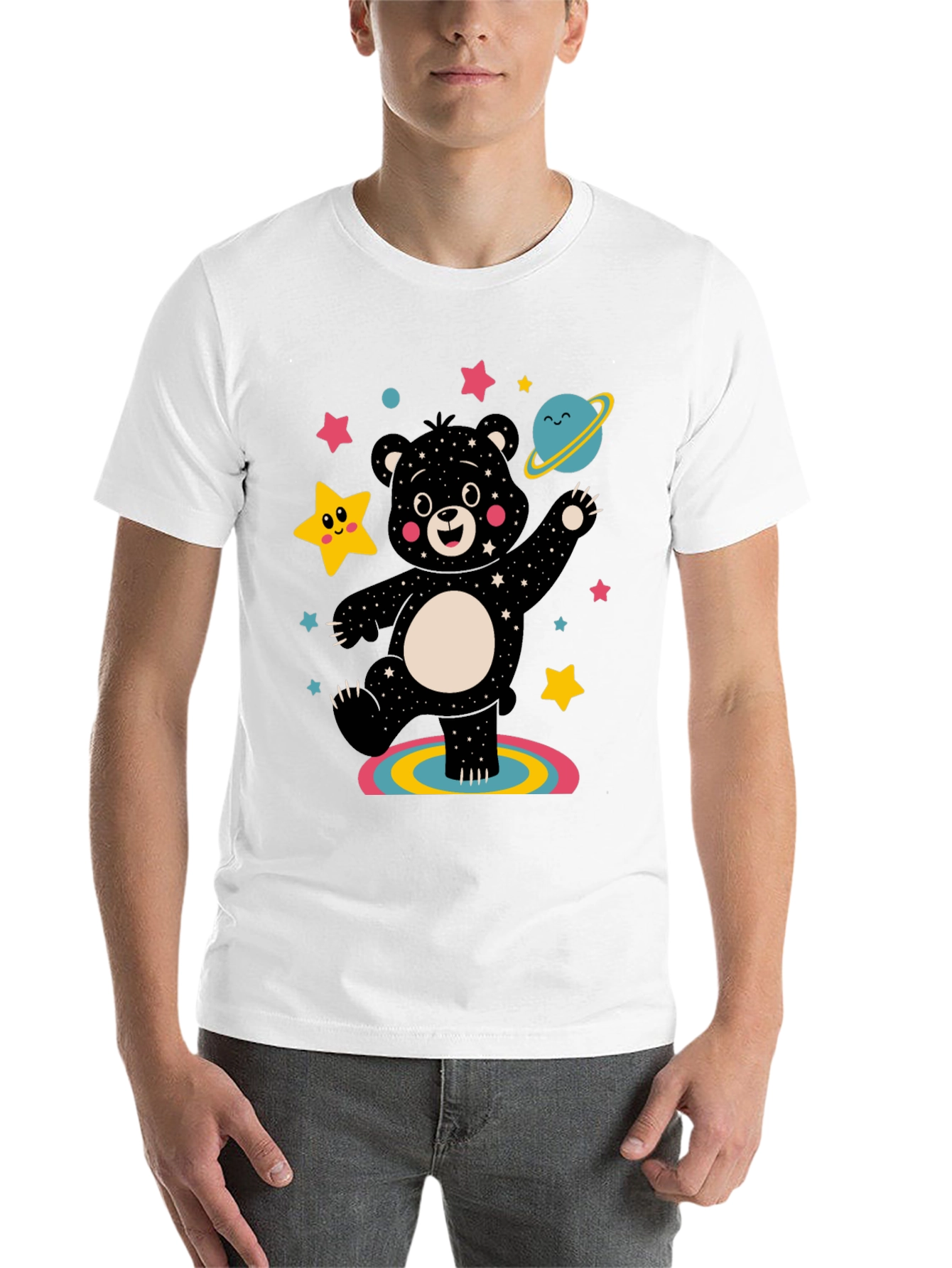 Black Cosmic Bear Graphic Tee - Black Unisex Shirt view 14