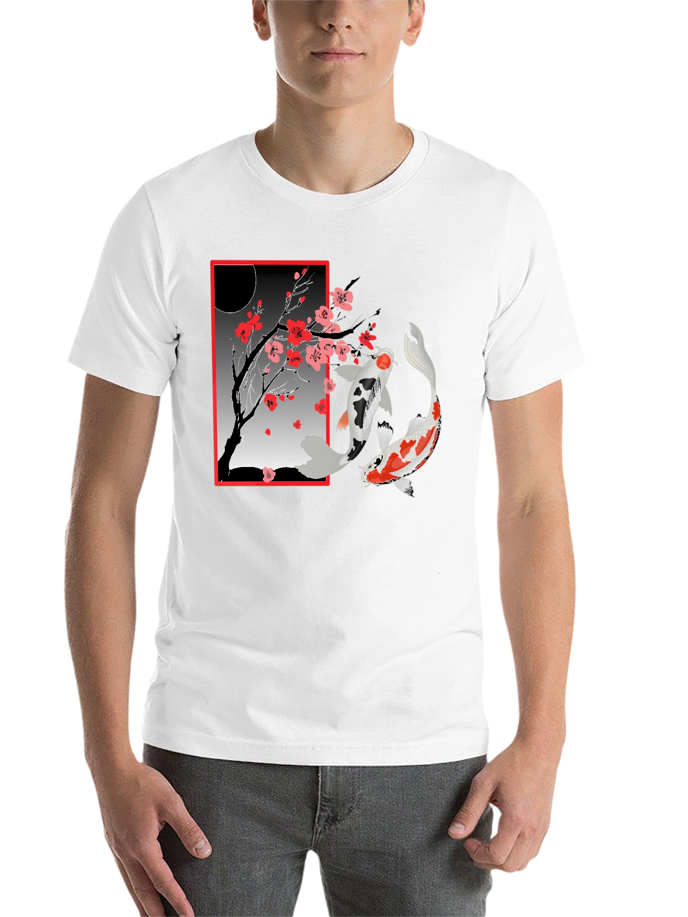 Black Koi Fish Cherry Blossom T-Shirt view 14
