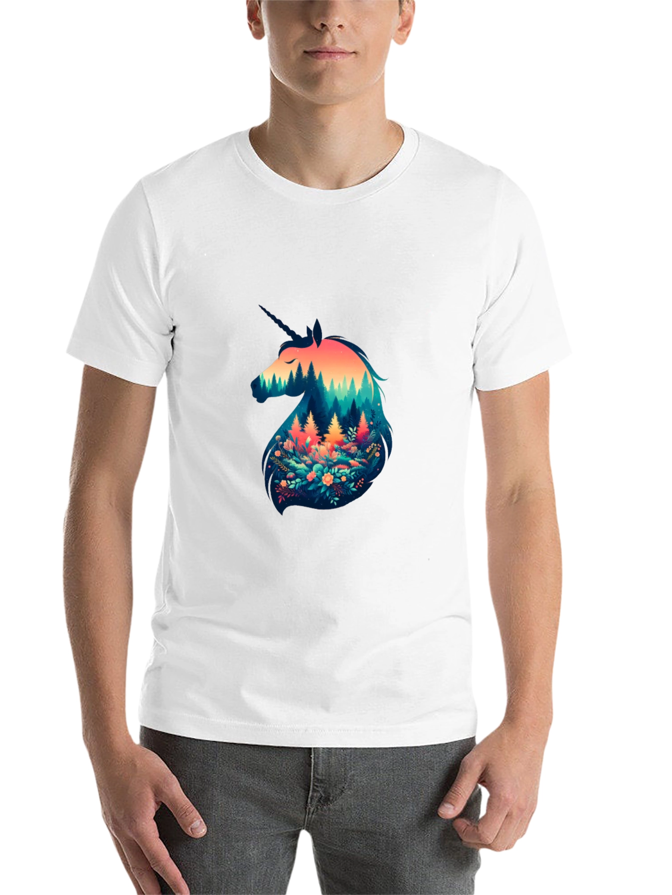 Black Unicorn Forest Graphic Tee - Nature Lover's Shirt view 14