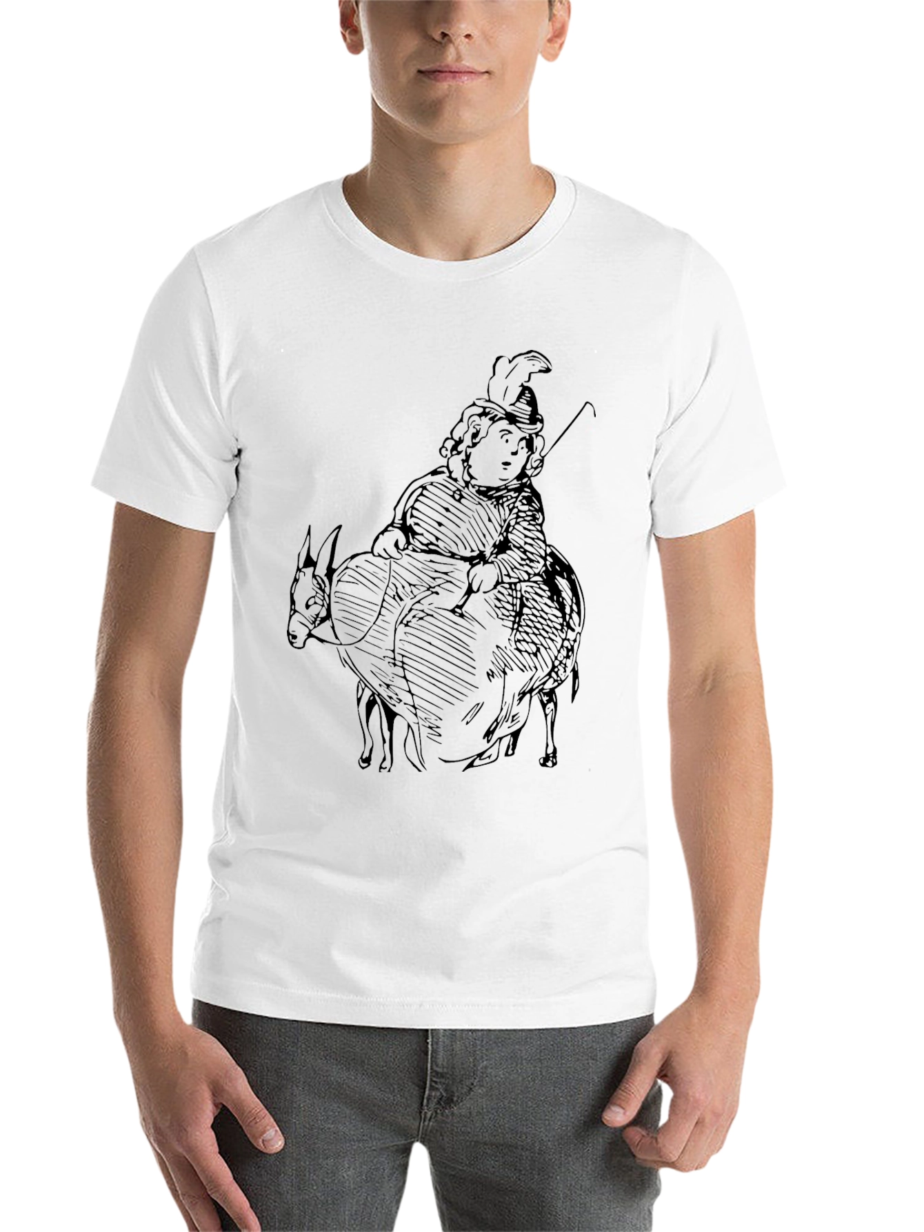 Black Men's Black T-Shirt with Humorous Donkey Rider Graphic view 14