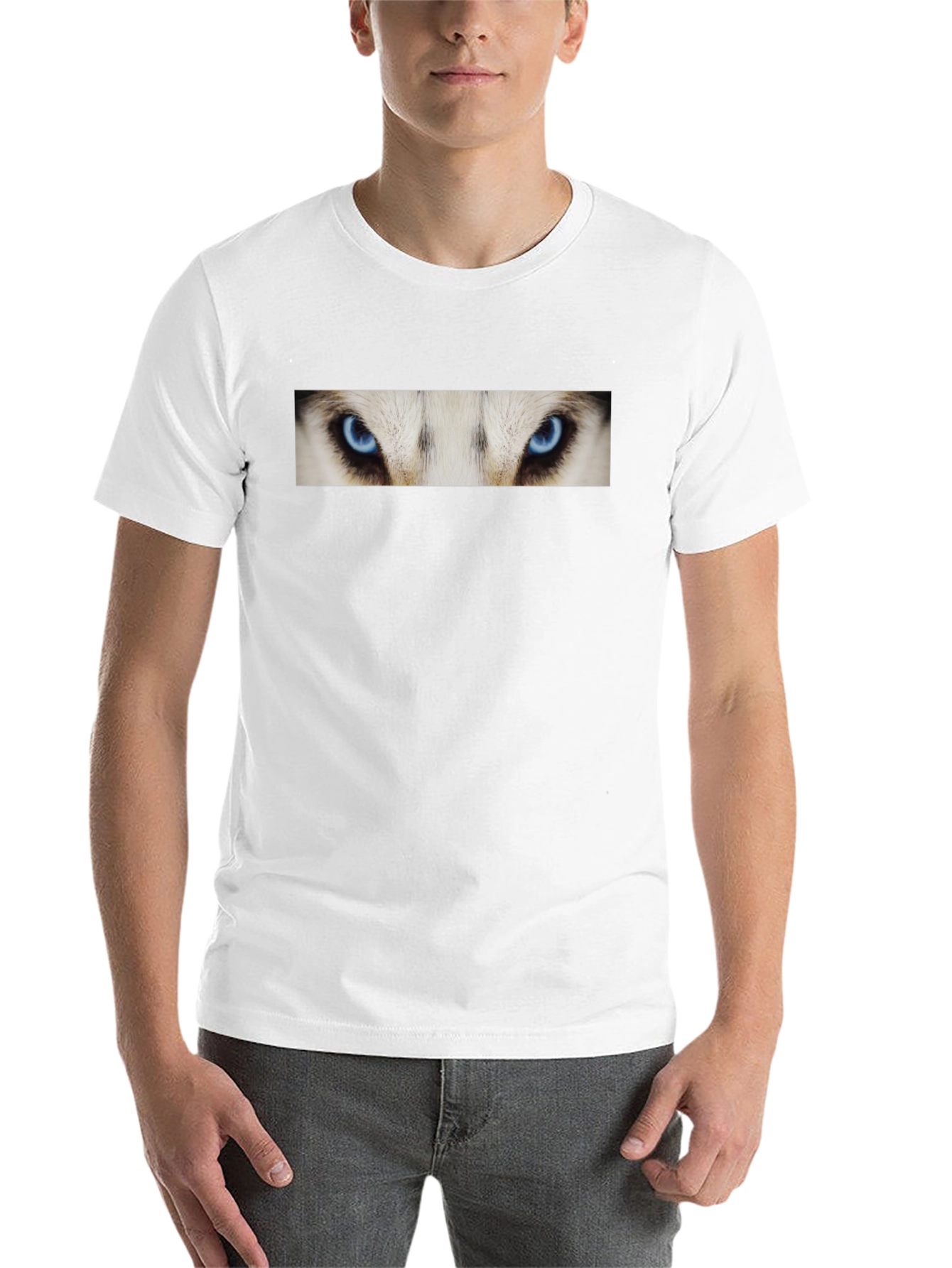 Black Black T-Shirt with Striking Wolf Eyes Graphic Print view 14