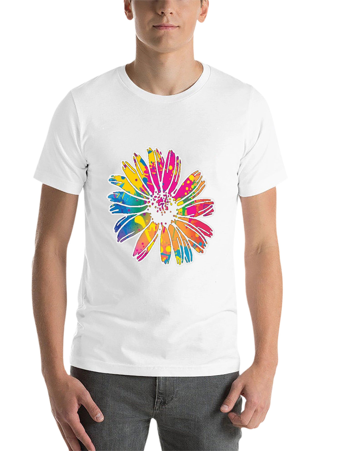 Black Colorful Daisy Graphic Tee - Soft Cotton Blend view 14