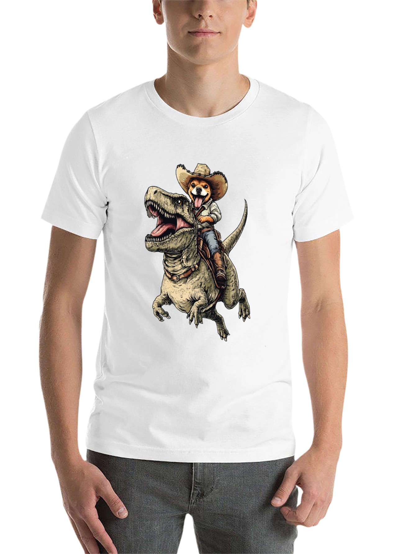 Black Dino Rider Dog T-Shirt - Funny Cowboy Pet Tee view 14