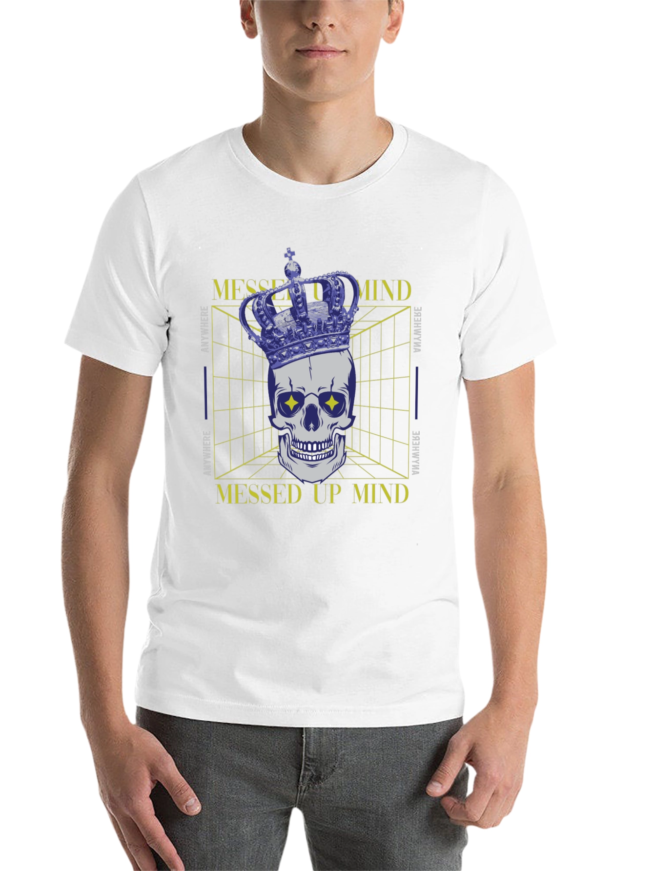 Black Messed Up Mind Graphic T-Shirt - Crown Skull Design view 14
