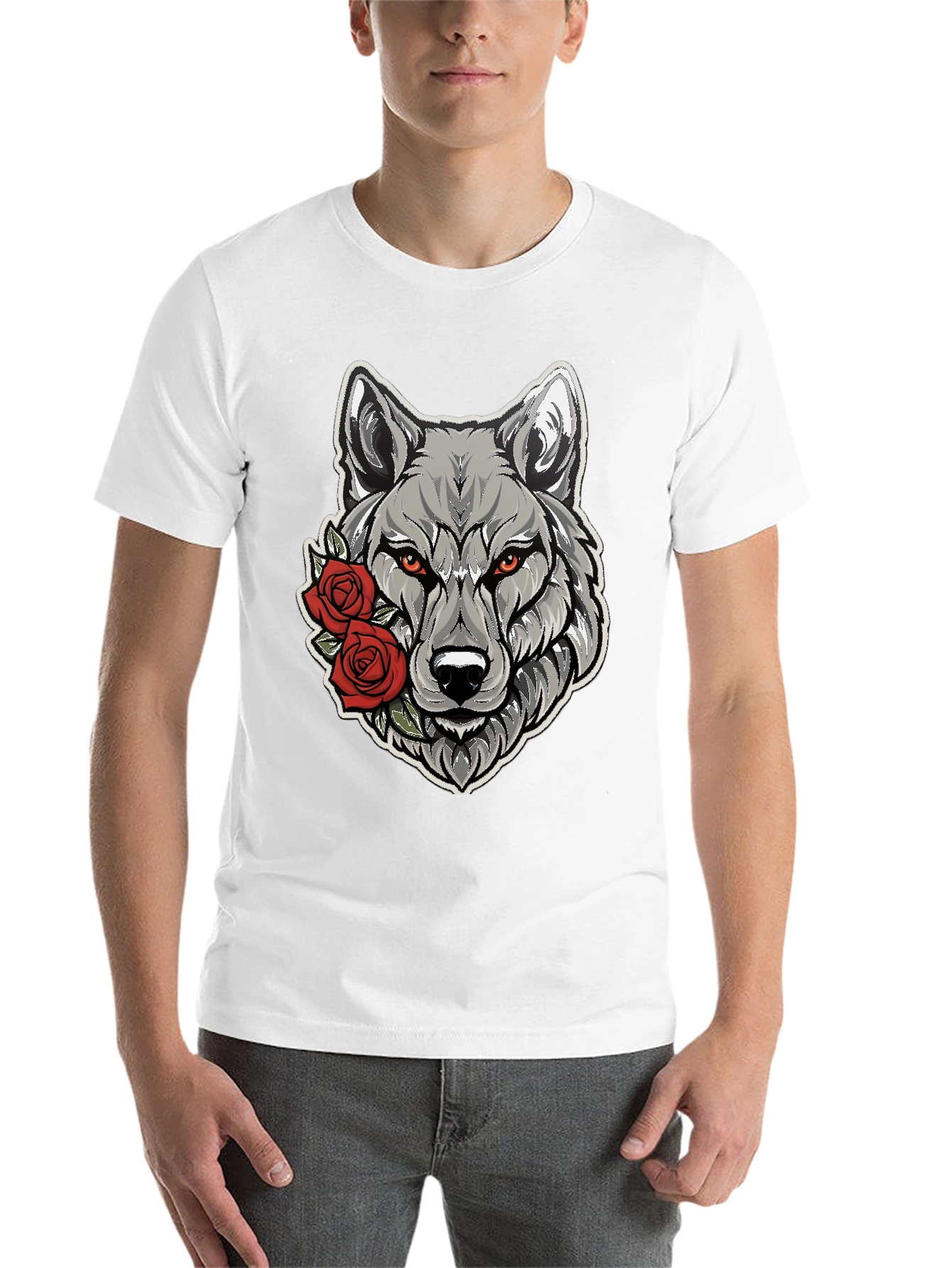 Black Wolf & Roses Graphic Tee - Men's Black T-Shirt view 14