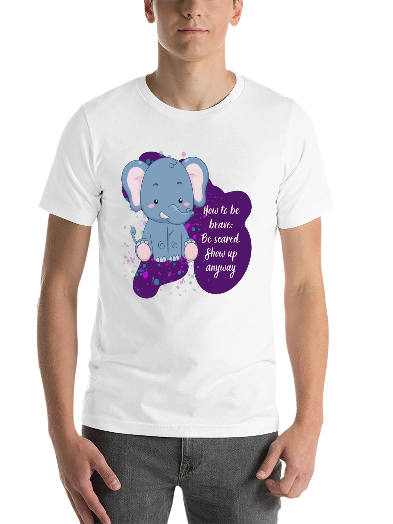 Black Be Brave Elephant T-Shirt - Inspirational Graphic Tee view 14