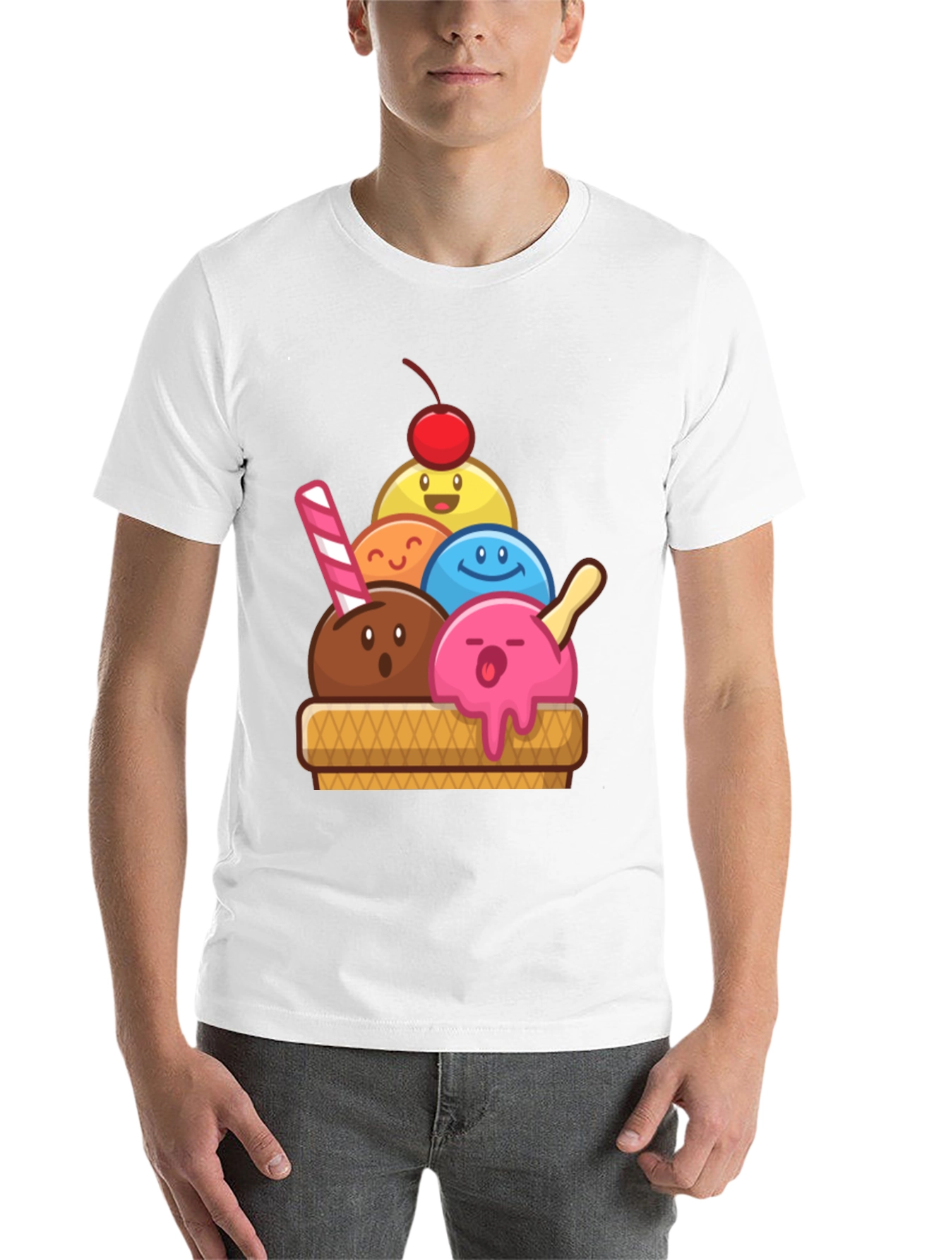 Black Cute Ice Cream Cartoon Graphic Tee view 14