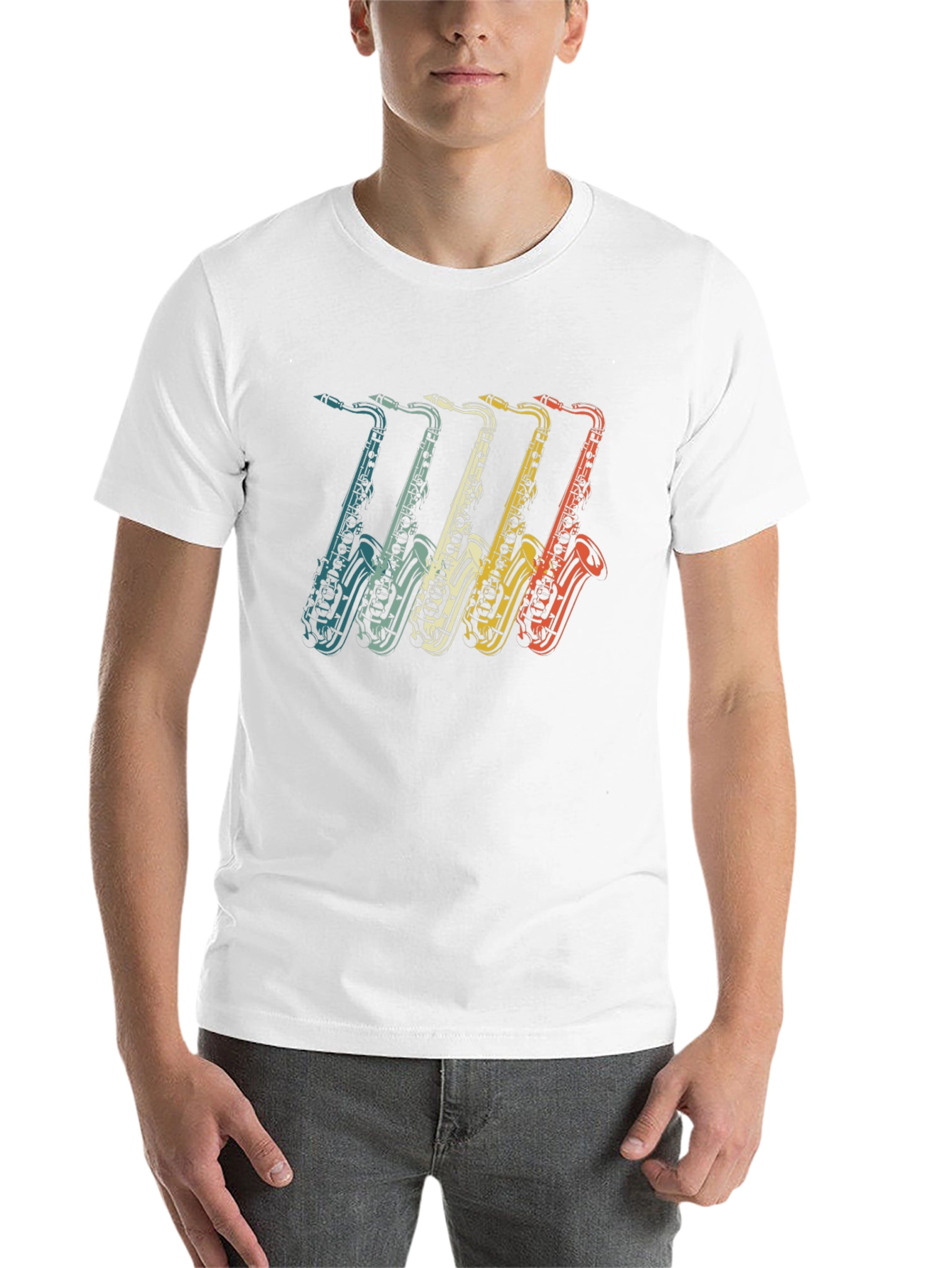 Black Retro Saxophone Graphic Tee - Vintage Music T-Shirt view 14