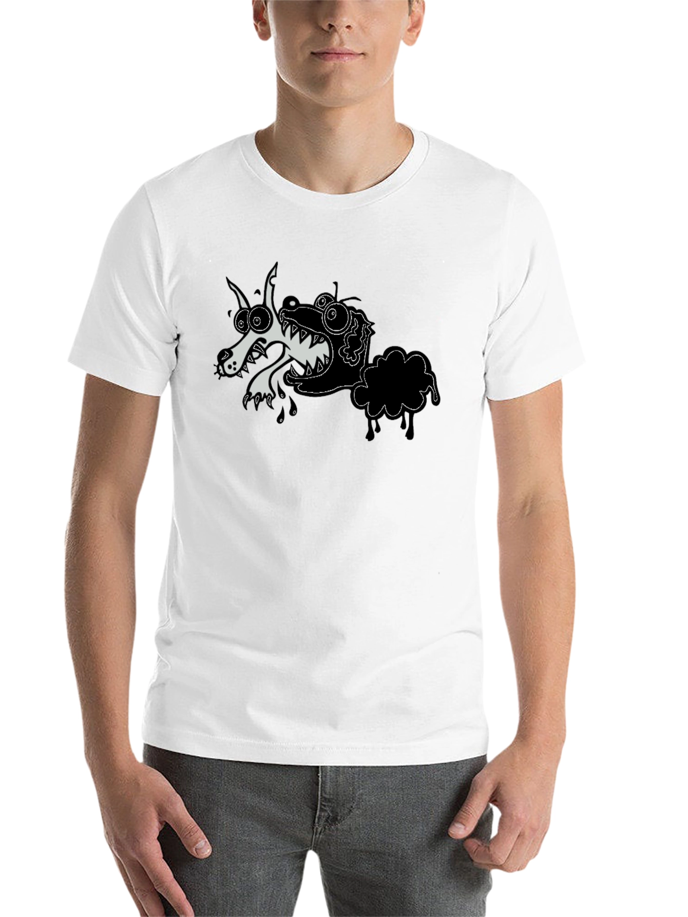 Black Cartoon Wolf & Sheep Black T-Shirt view 14