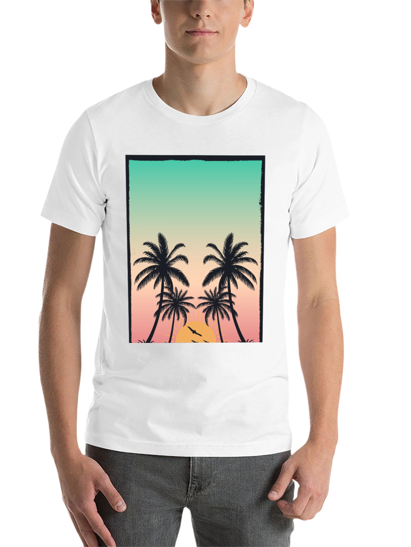 Black Sunset Palm Tree Graphic T-Shirt view 14
