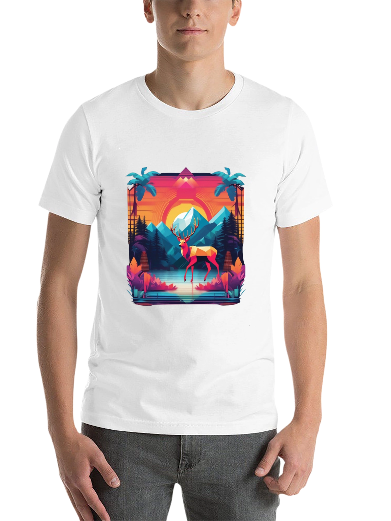 Black Retro Deer Graphic Tee - Synthwave Style view 14