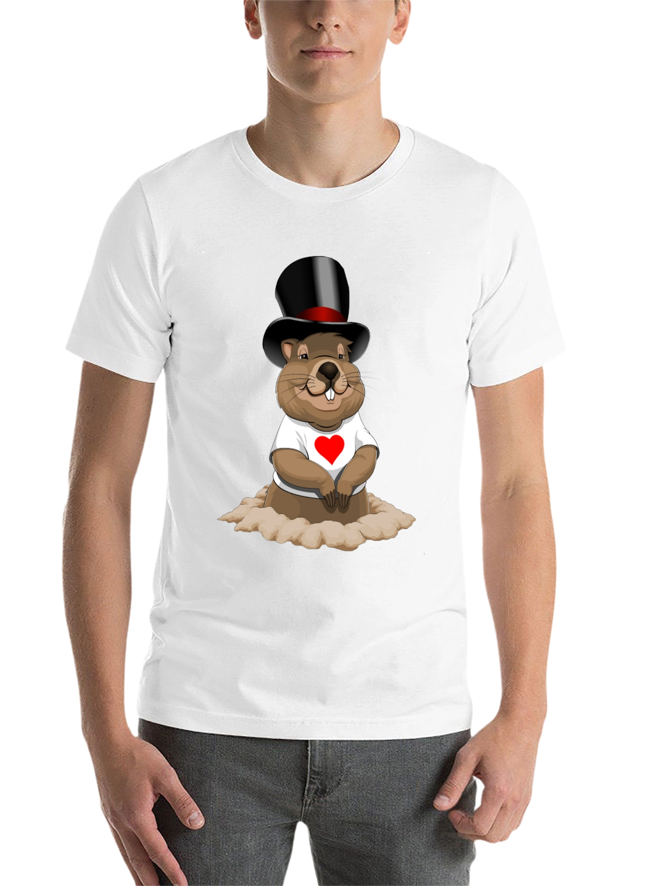 Black Groundhog Day T-Shirt with Top Hat and Heart view 14