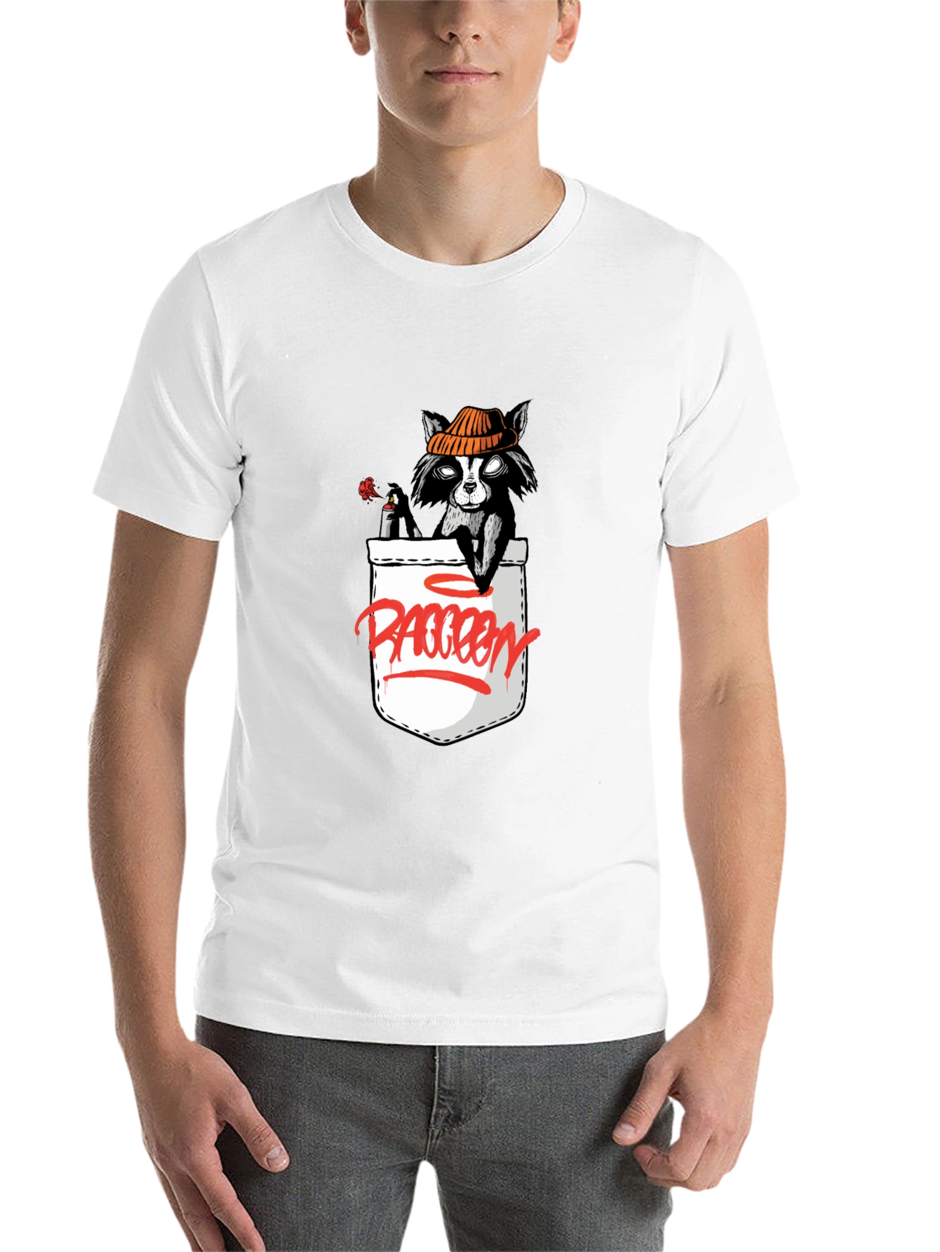 Black Raccoon in Pocket Graphic T-Shirt view 14