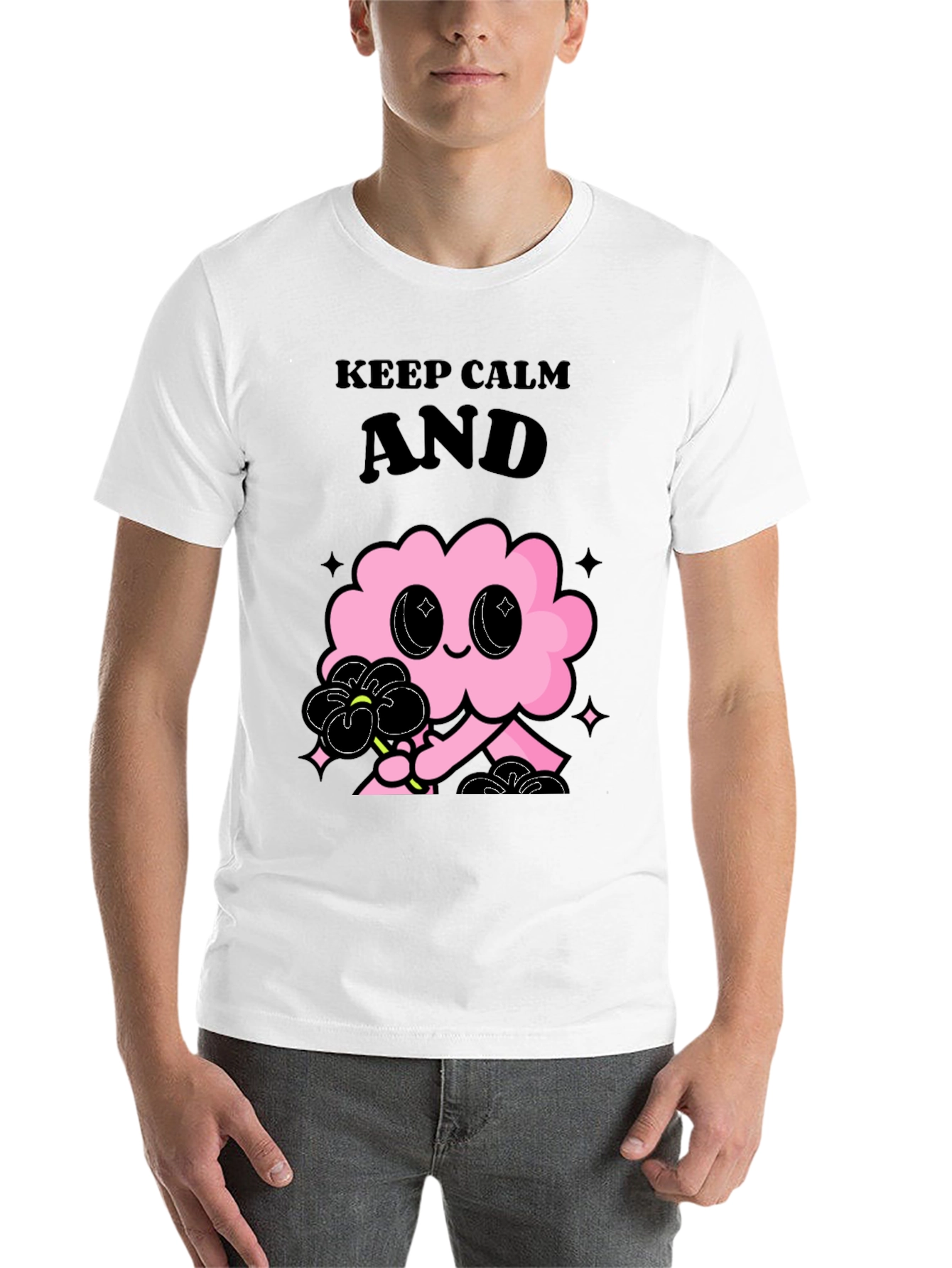 Black Keep Calm Pink Cloud Graphic Tee - Black Unisex T-Shirt view 14
