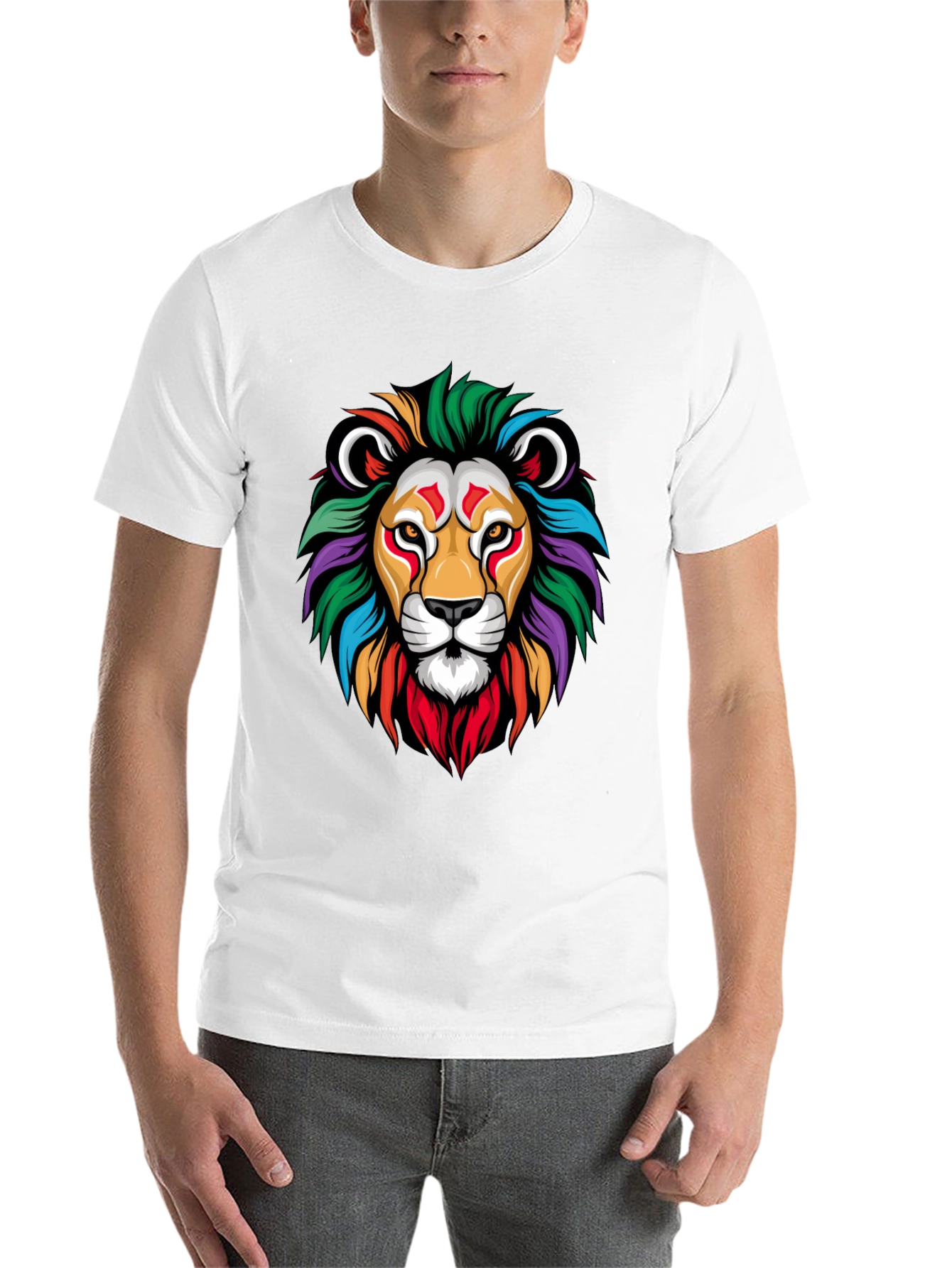 Black Colorful Lion Graphic Black T-Shirt view 14