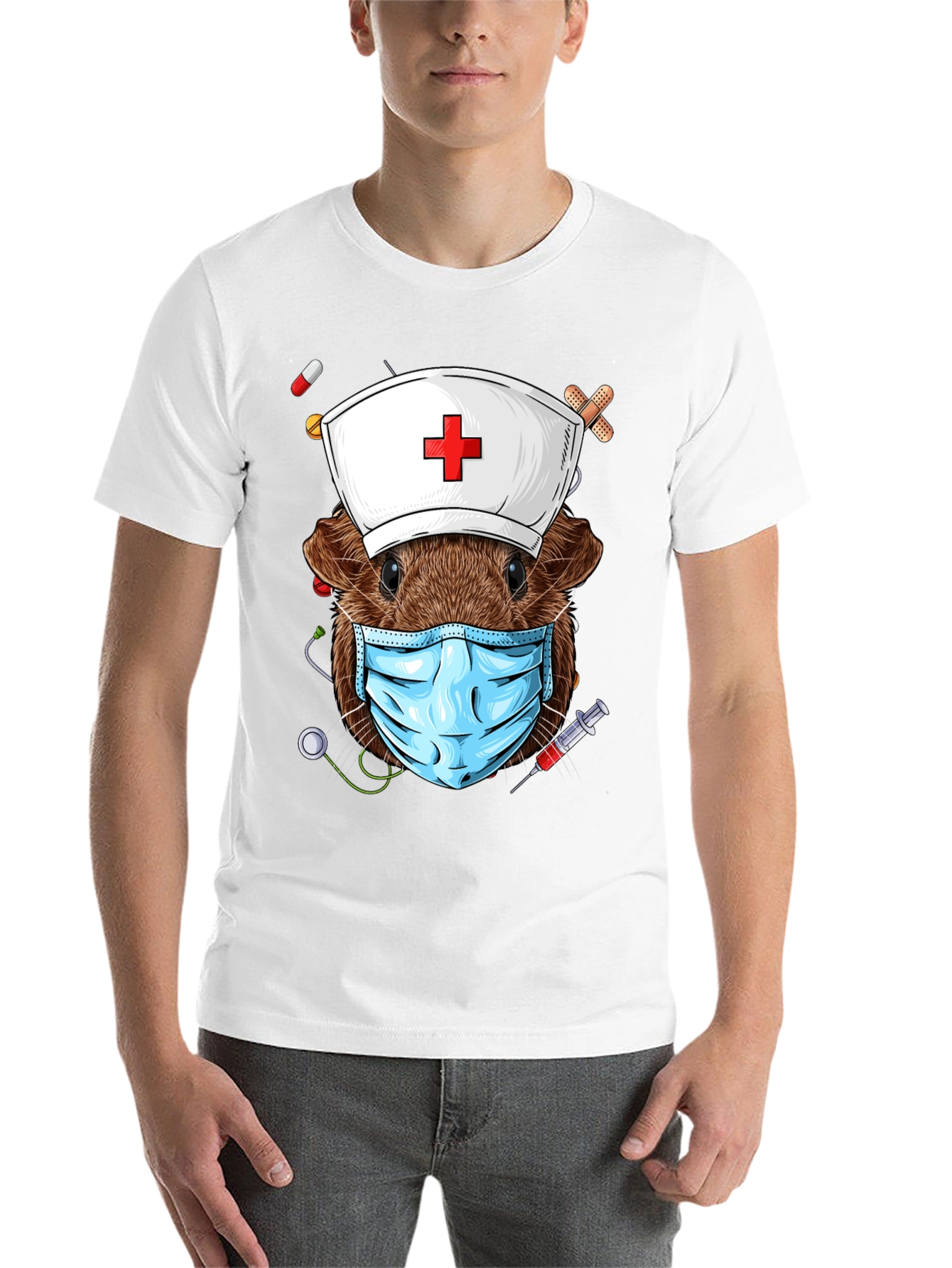 Black Nurse Guinea Pig Graphic T-Shirt view 14