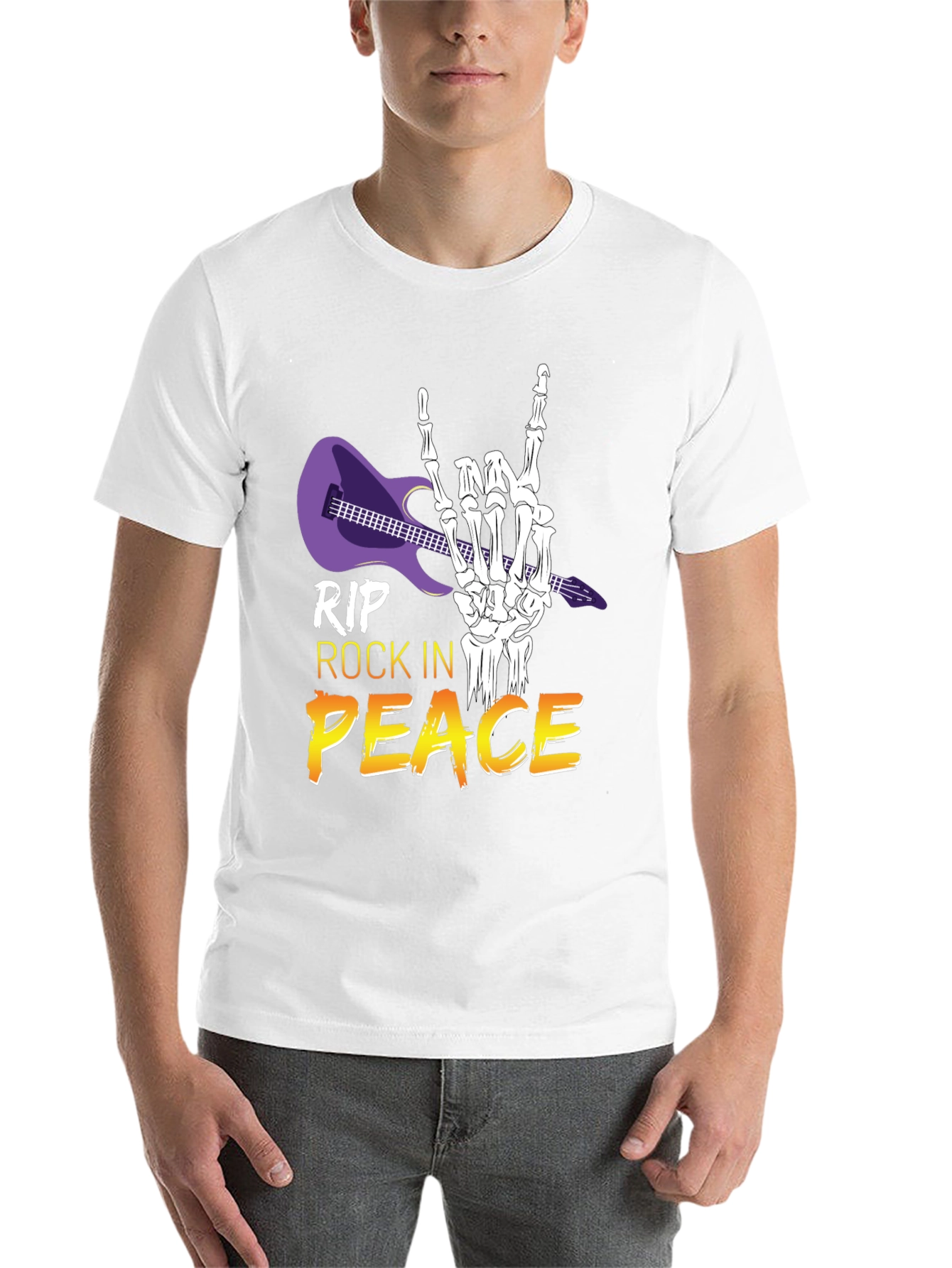 Black RIP Rock in Peace T-Shirt, Rock Hand Gesture view 14