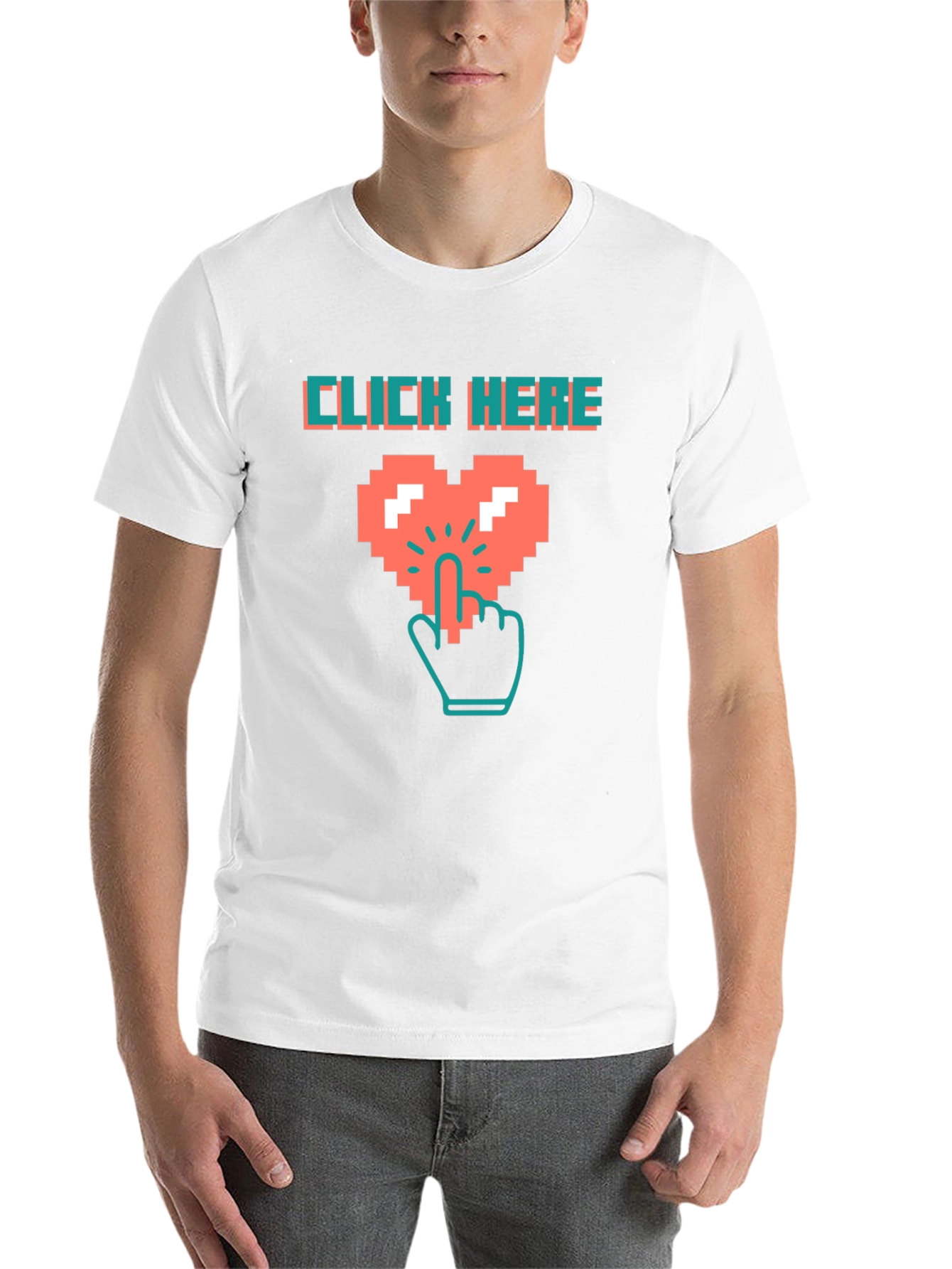 Black Click Here Pixel Heart Black T-Shirt view 14