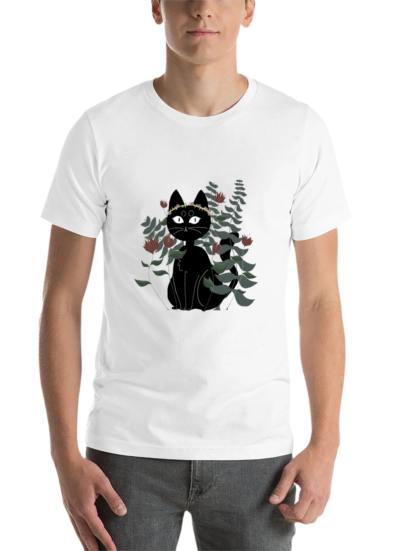 Black Black Cat Floral Crown T-Shirt view 14