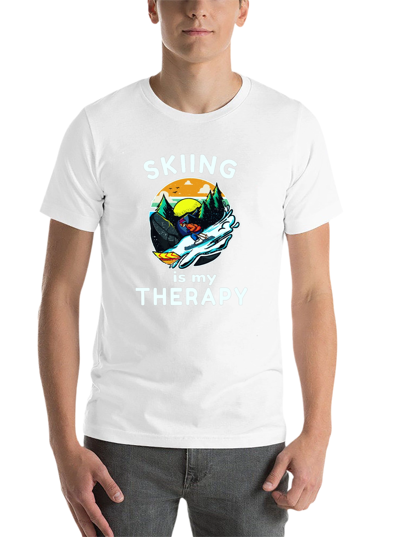 Black Skiing is My Therapy Graphic T-Shirt view 14