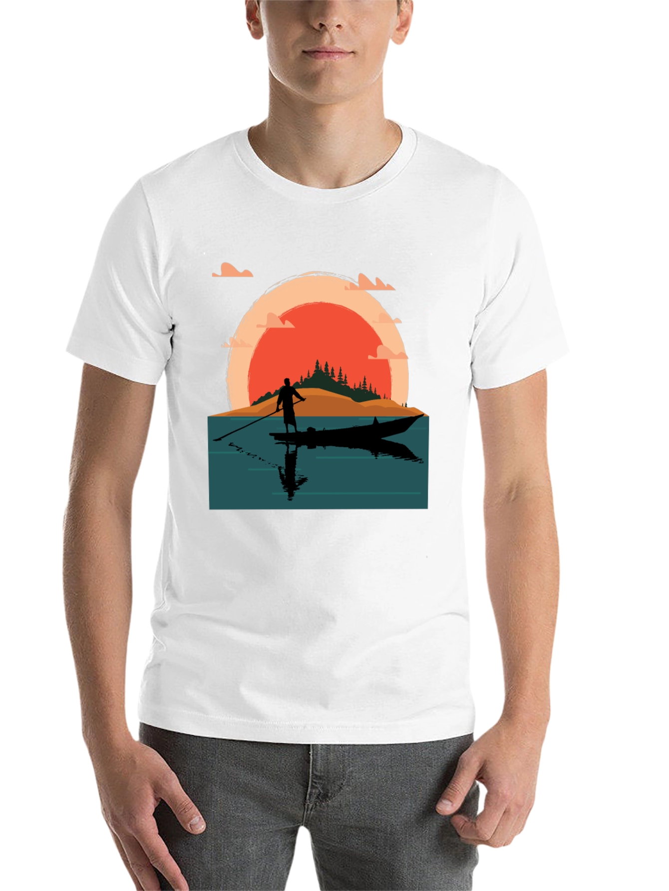 Black Sunset Paddle Board T-Shirt view 14