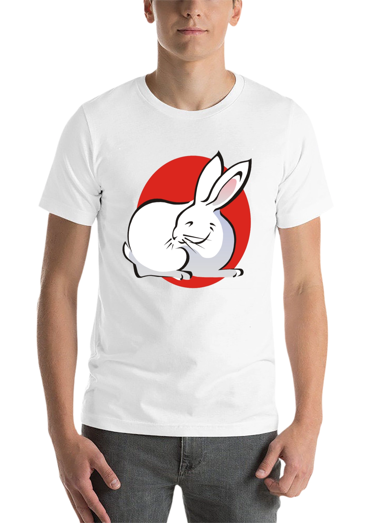 Black Rabbit & Red Circle Graphic Black T-Shirt view 14