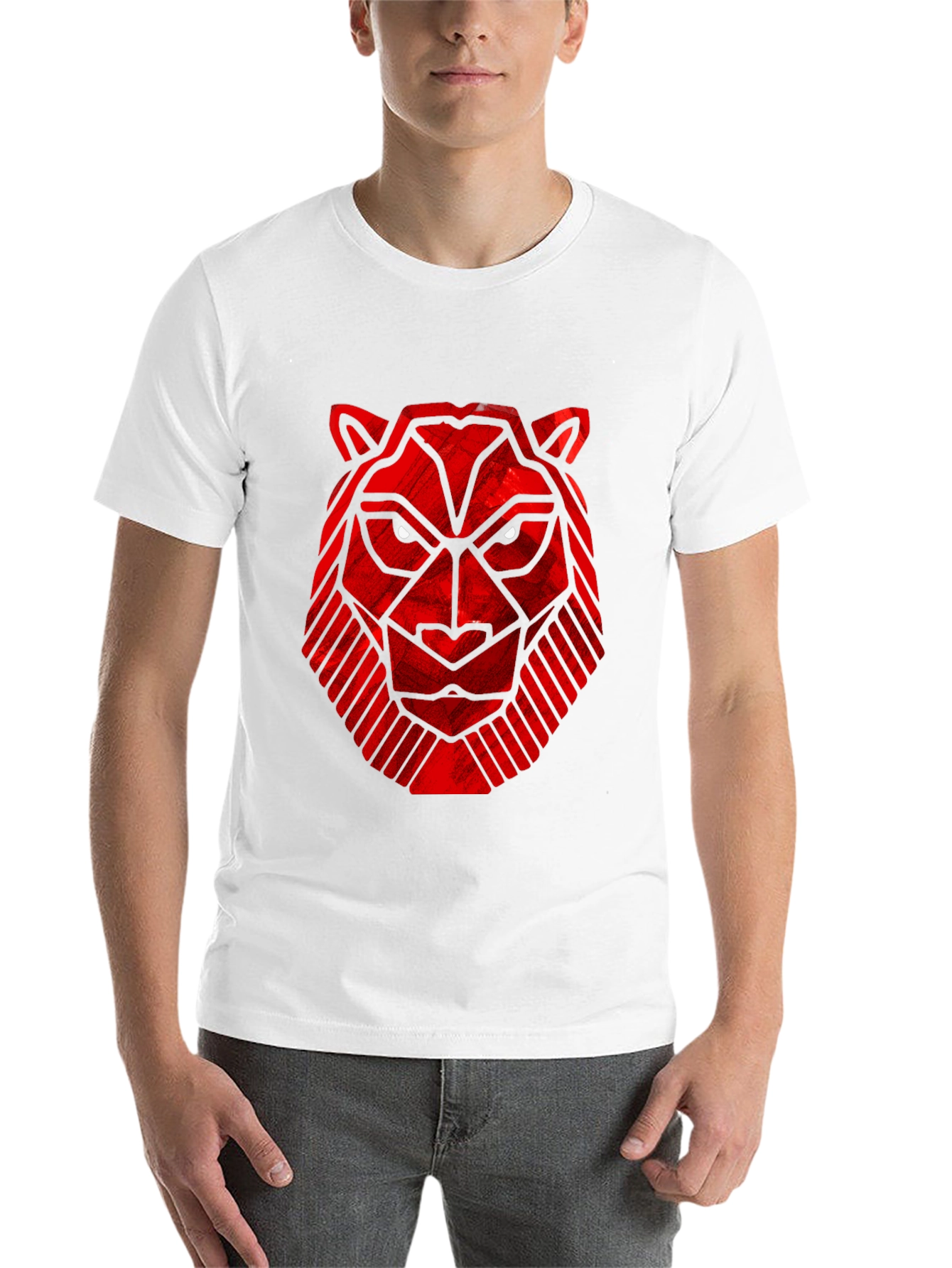 Black Geometric Red Tiger Graphic Black T-Shirt view 14