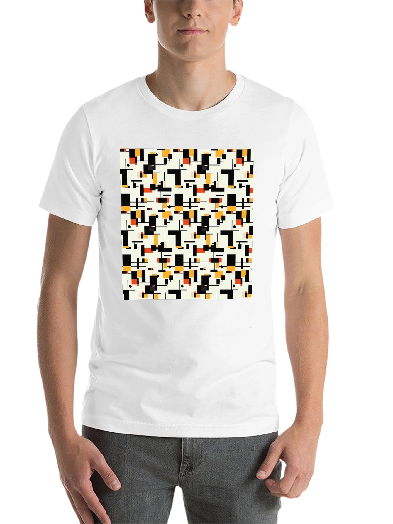 Black Geometric Pattern T-Shirt - Modern Abstract Design view 14