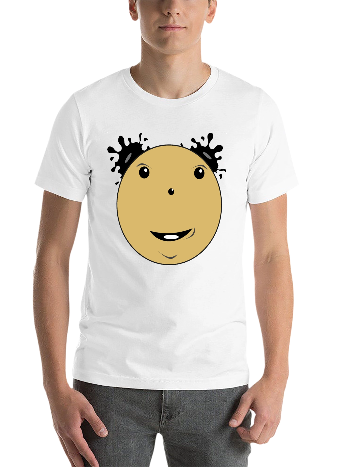 Black Smiley Face Cartoon Character Black T-Shirt view 14