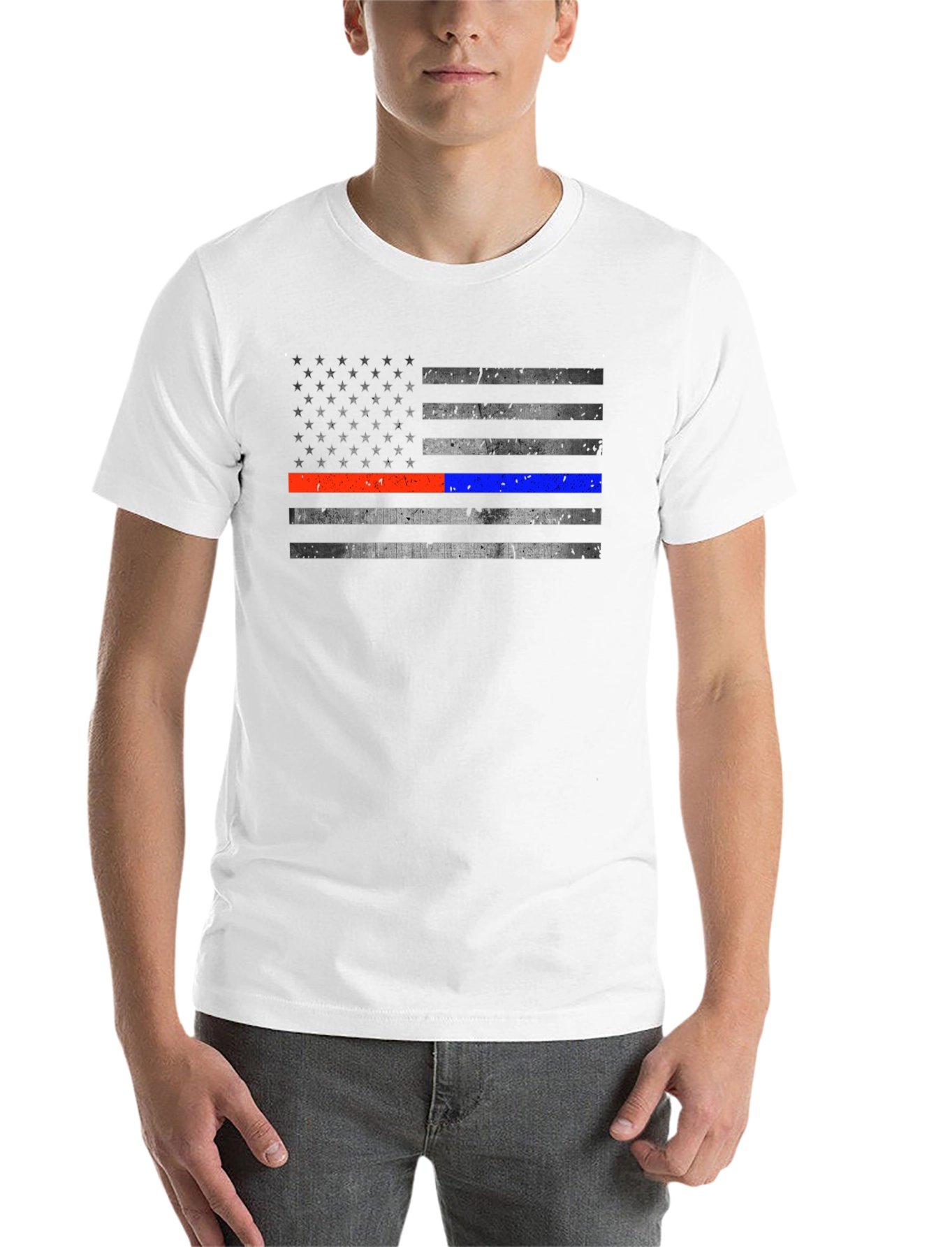Black Distressed American Flag Line T-Shirt view 14