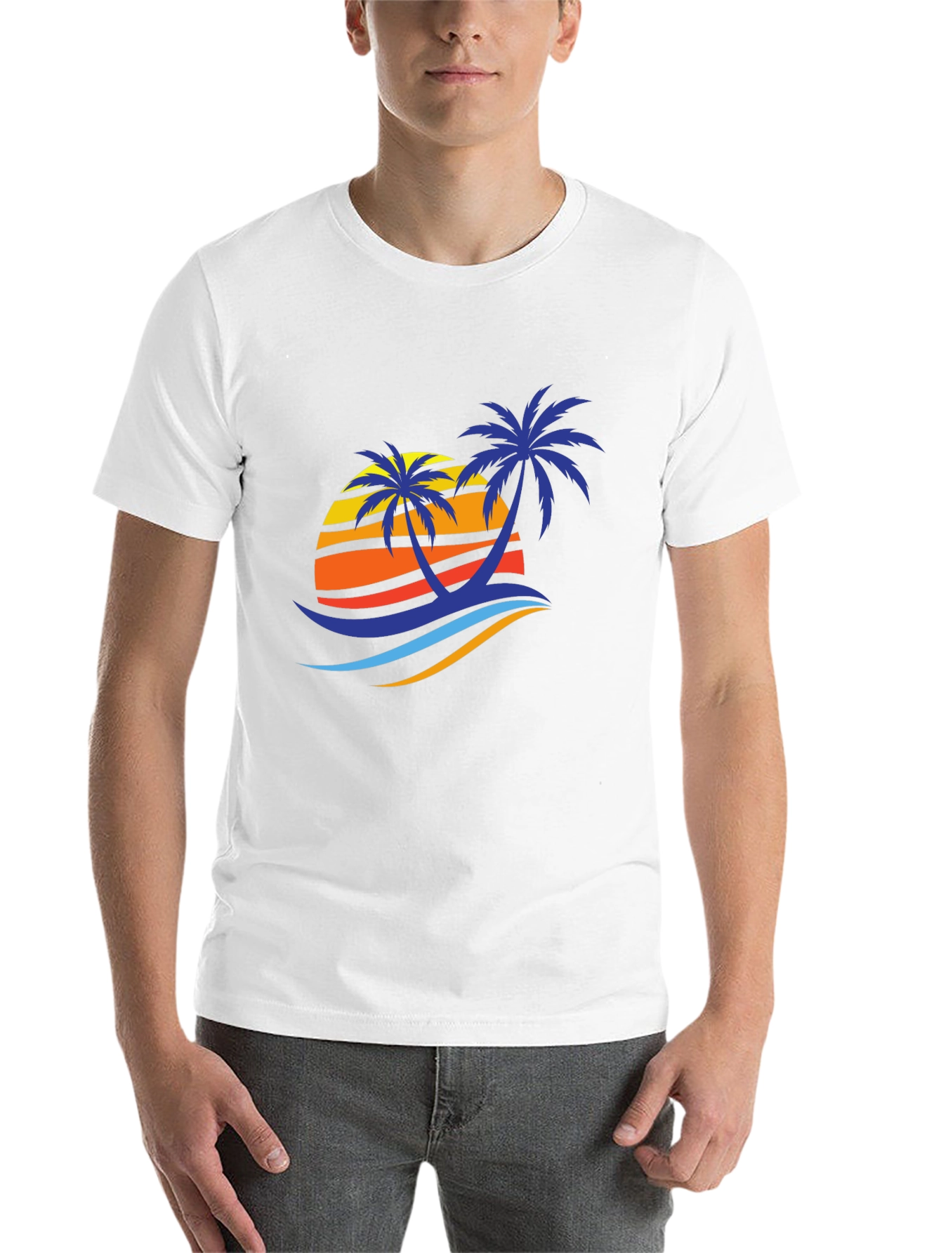 Black Tropical Palm Sunset Graphic Tee - Black Cotton Blend view 14