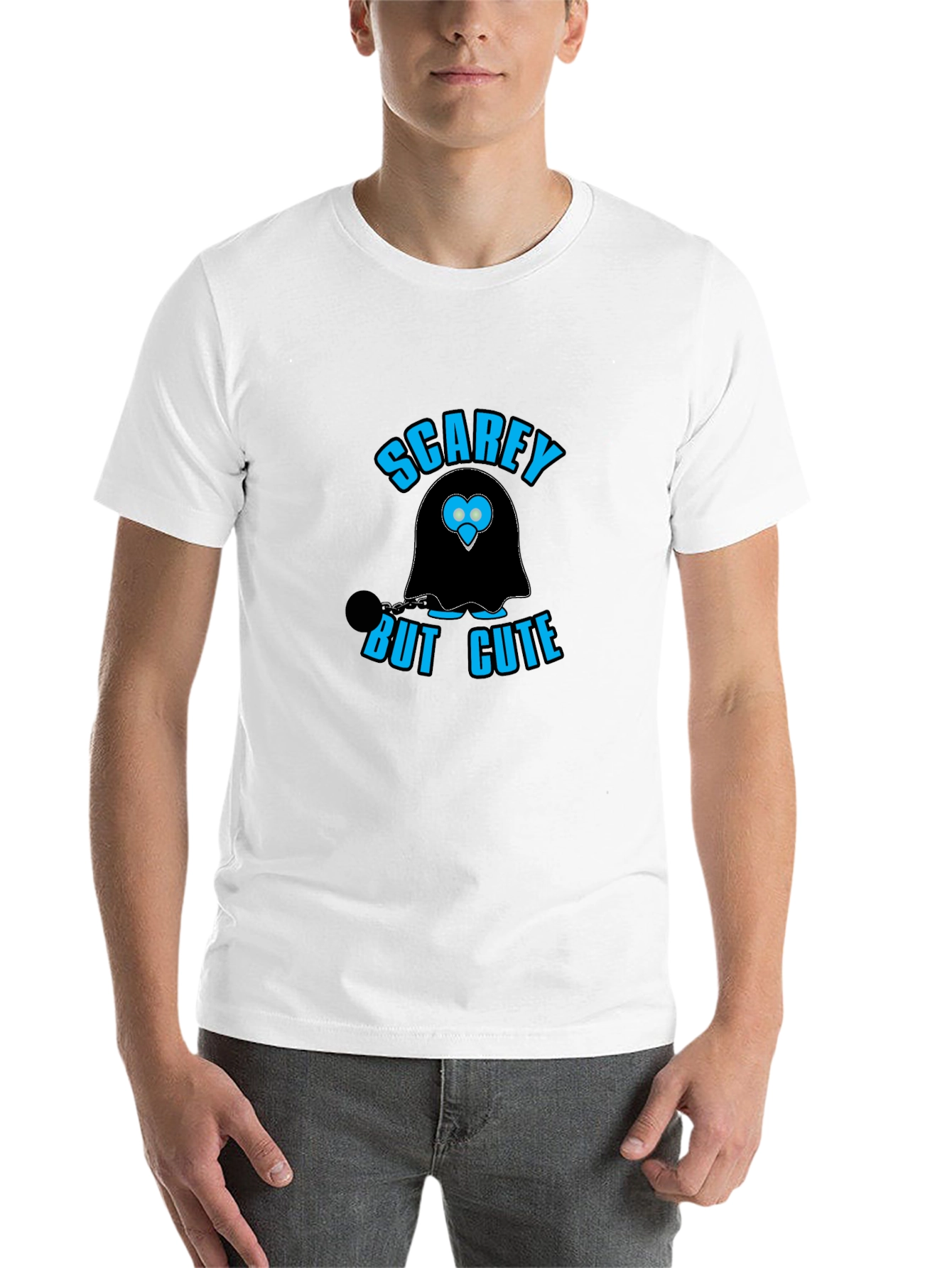 Black Scarey But Cute Ghost Graphic Black T-Shirt view 14