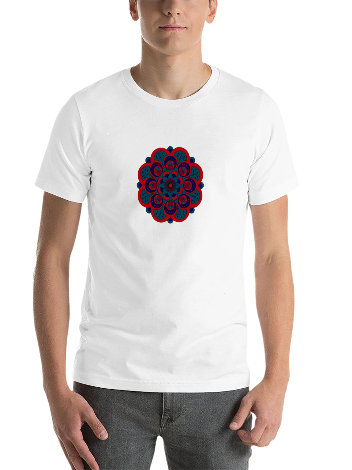 Black Men's Black Tee with Mandala Design view 14
